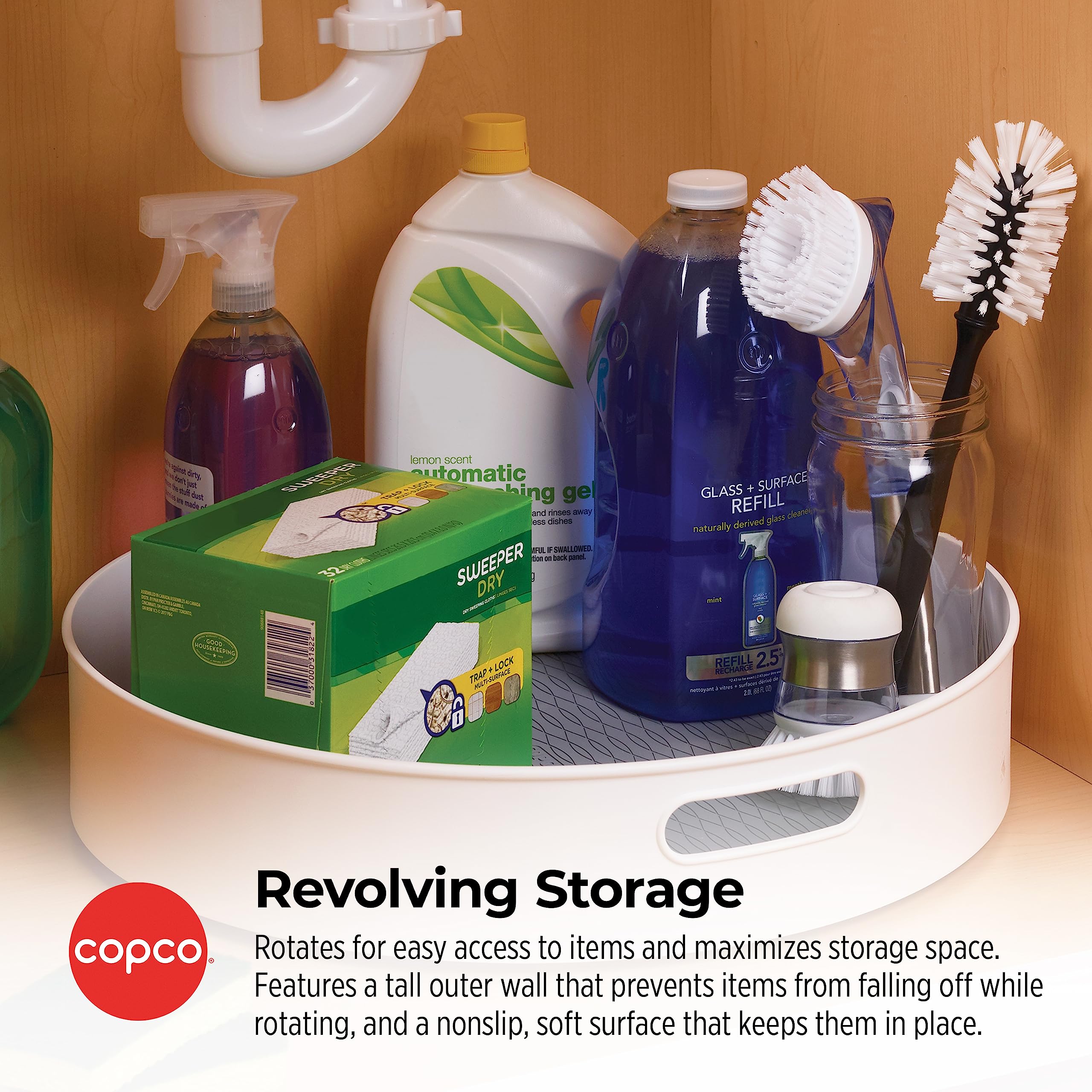 Copco Under-Sink Pantry And Cabinet Organizer, 18-Inch, Revolving Storage Solution, White And Gray