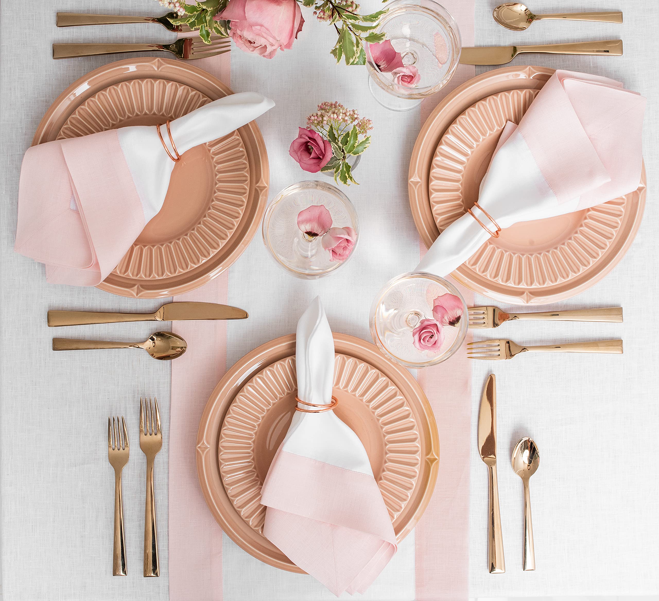 Solino Home Linen Table Runner 48 Inch - Contempo, 100% Pure Linen Blush Pink And White Short Table Runner 14 X 48 Inch Ideal Fo