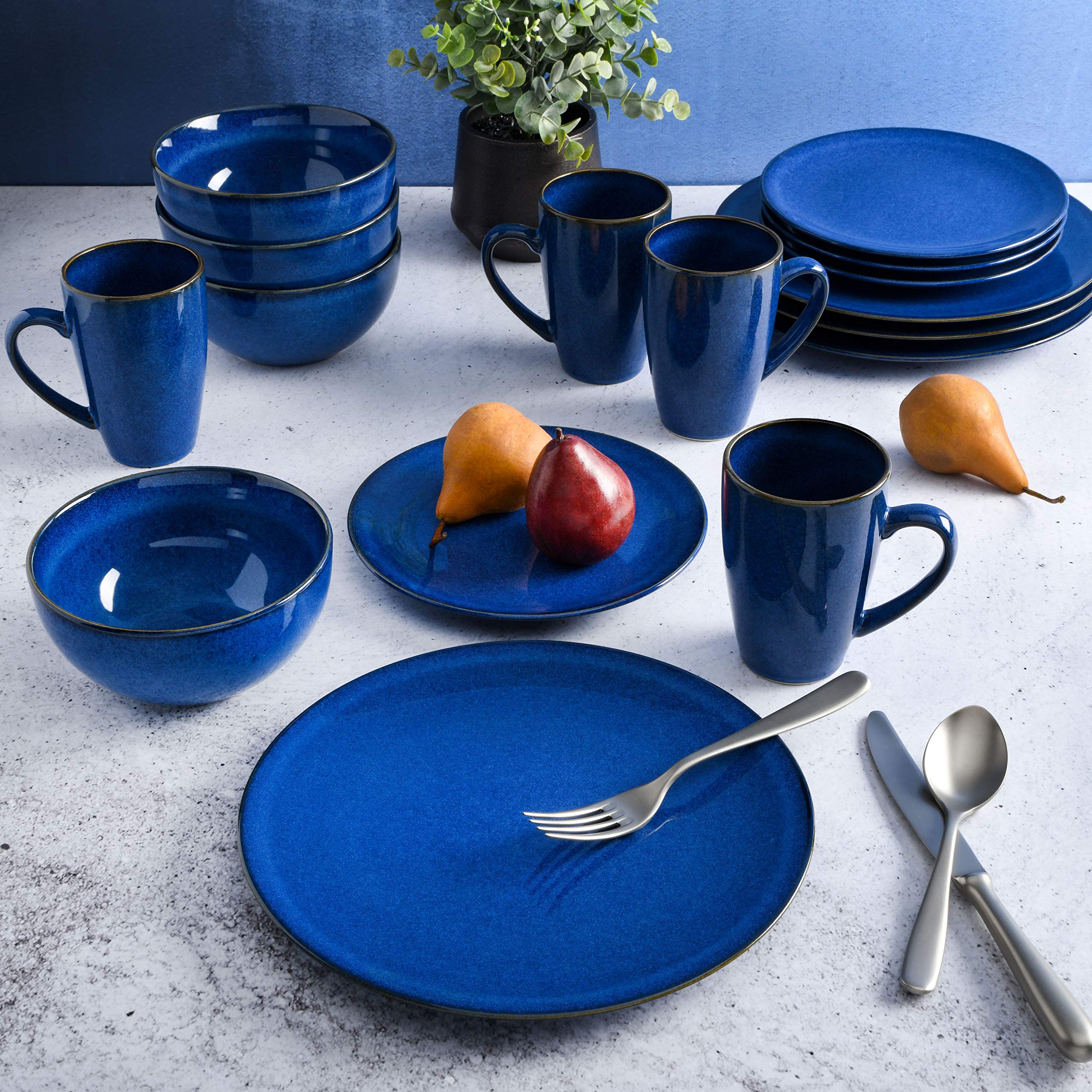 Gibson Elite Lisbon 16-Piece Reactive Dinnerware Set, Cobalt Blue