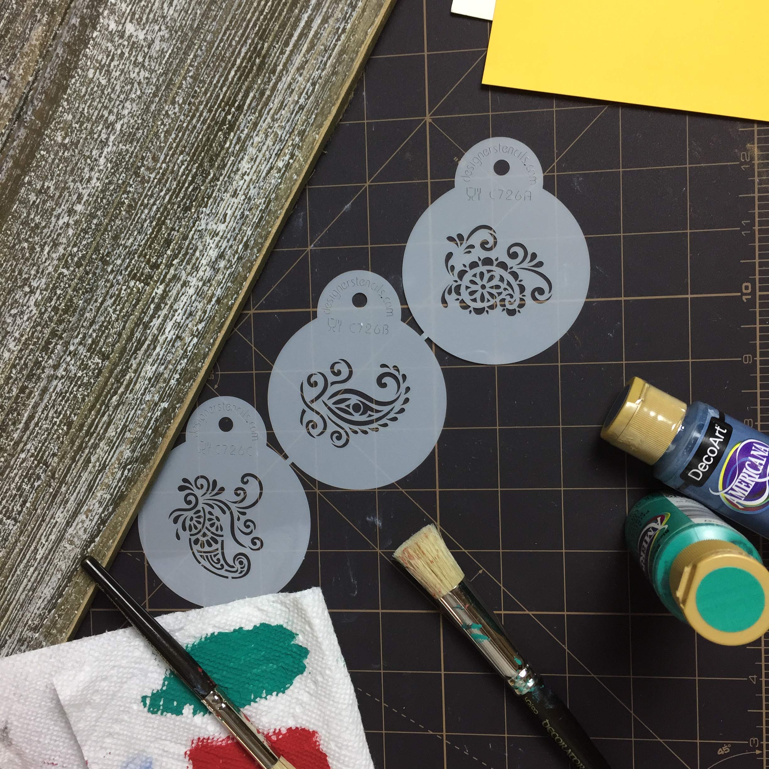 Designer Stencils Silk Paisley Cookie Stencils, Mini, Beige/Semi-Transparent