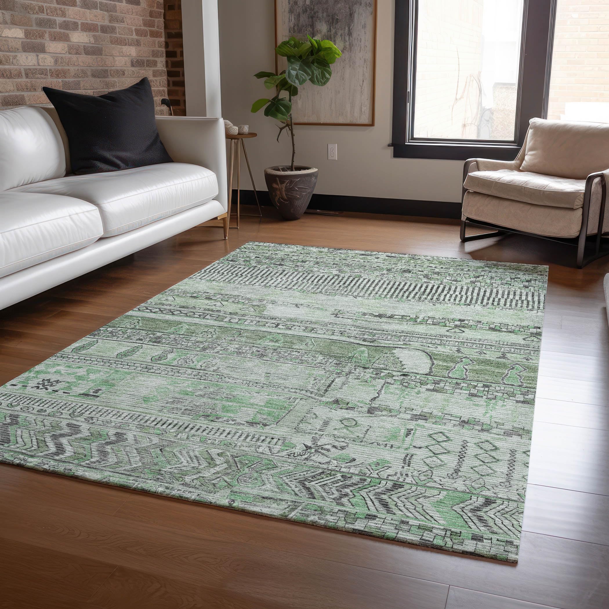 Machine Washable Indoor/Outdoor Chantille Sage 3 x 5 Rug