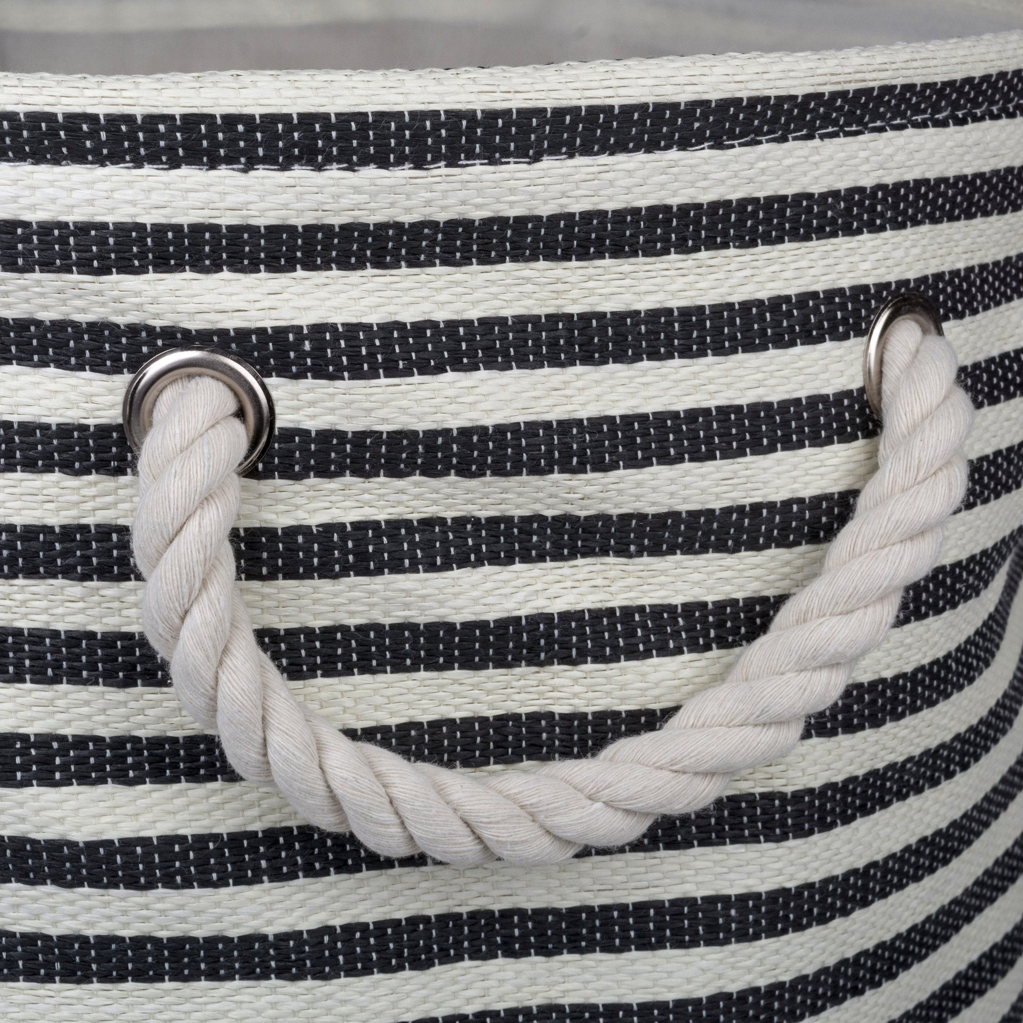 Dii Woven Paper Storage Bin, Pinstripe, Black, Large Round