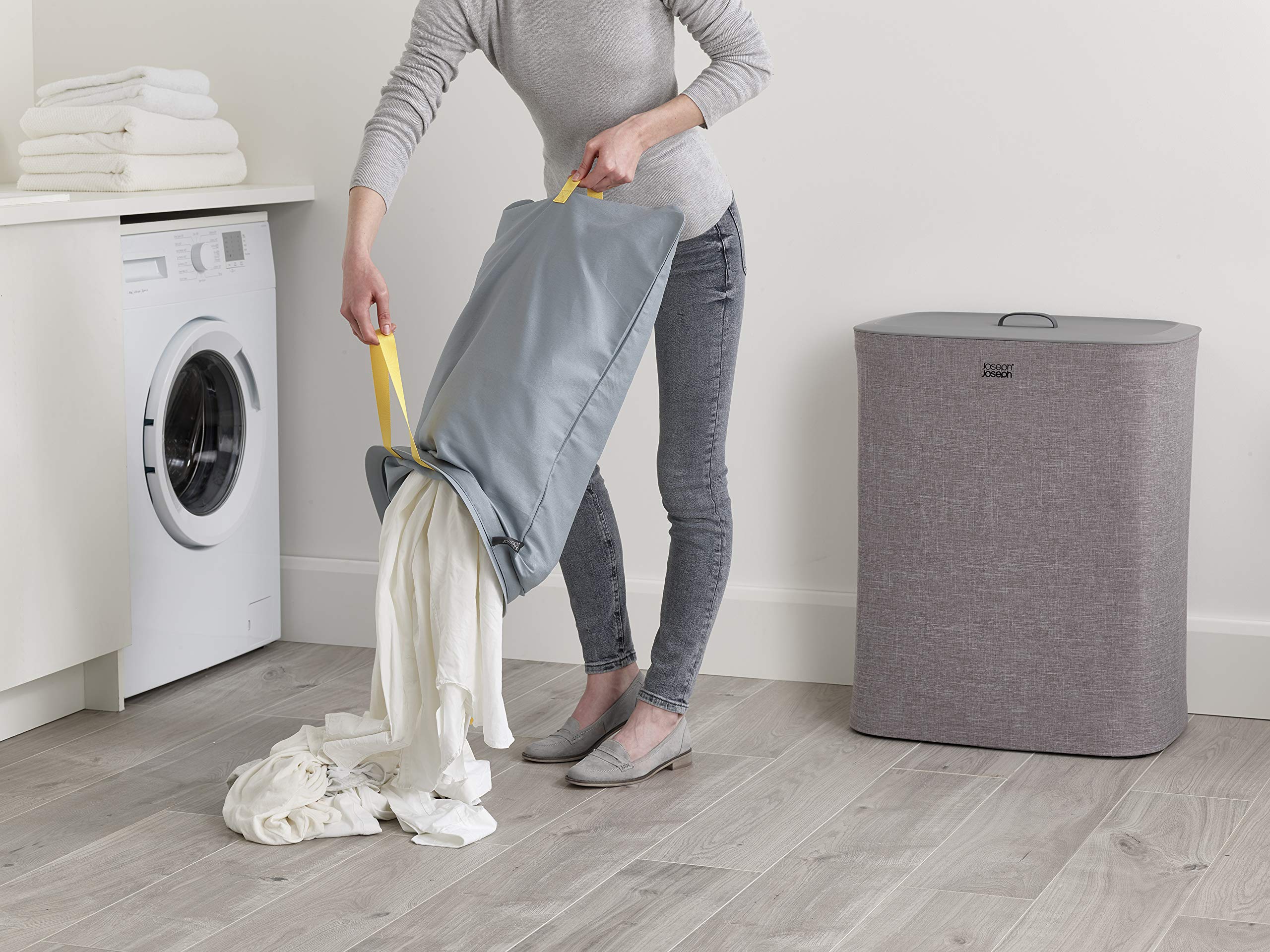 Joseph Joseph Tota 90-liter Laundry Hamper Separation Basket with lid  2 Removable Washing Bags with Handles - grey