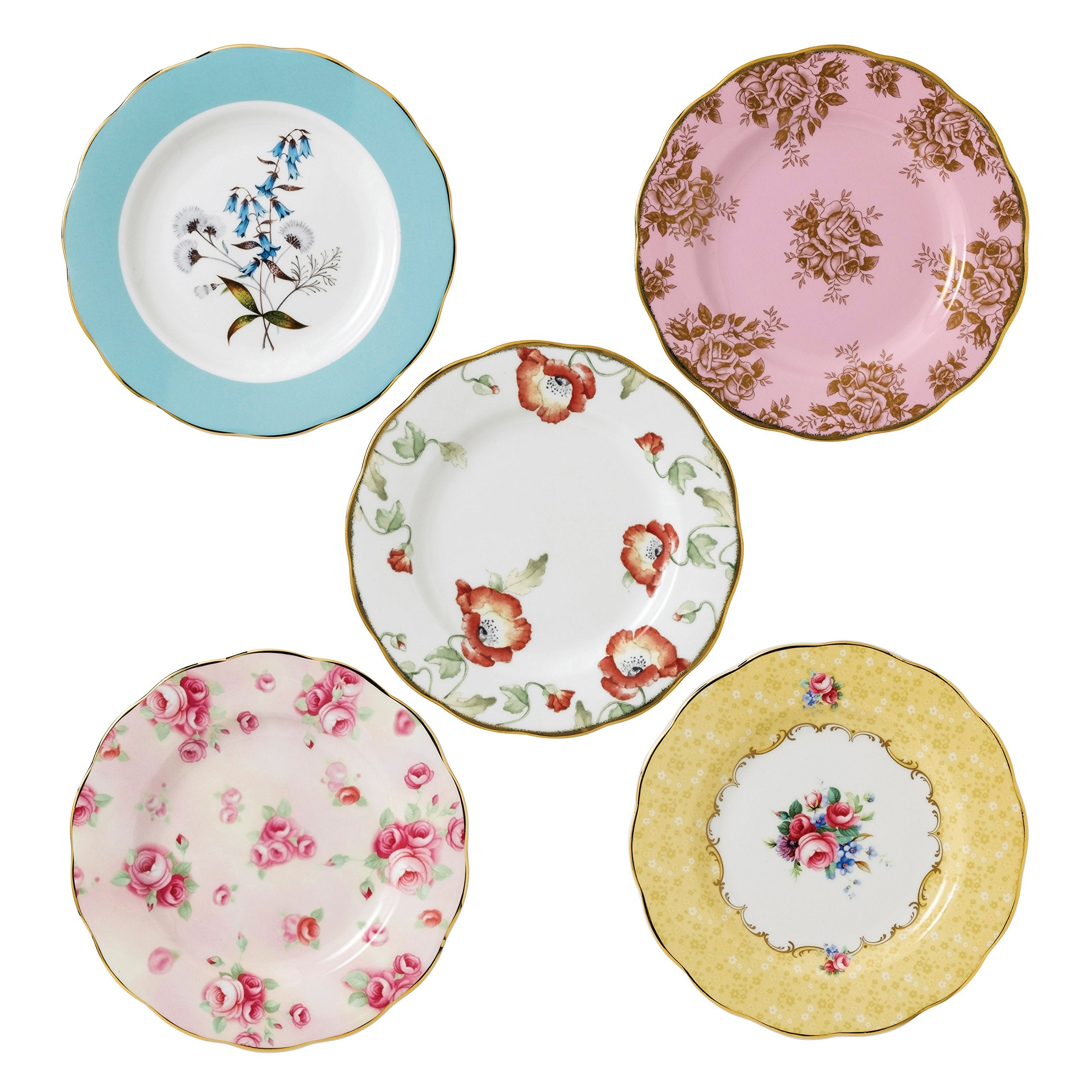 Royal Albert 100 Years 1950-1990 Plate Set, Mixed Patterns, 5-Piece