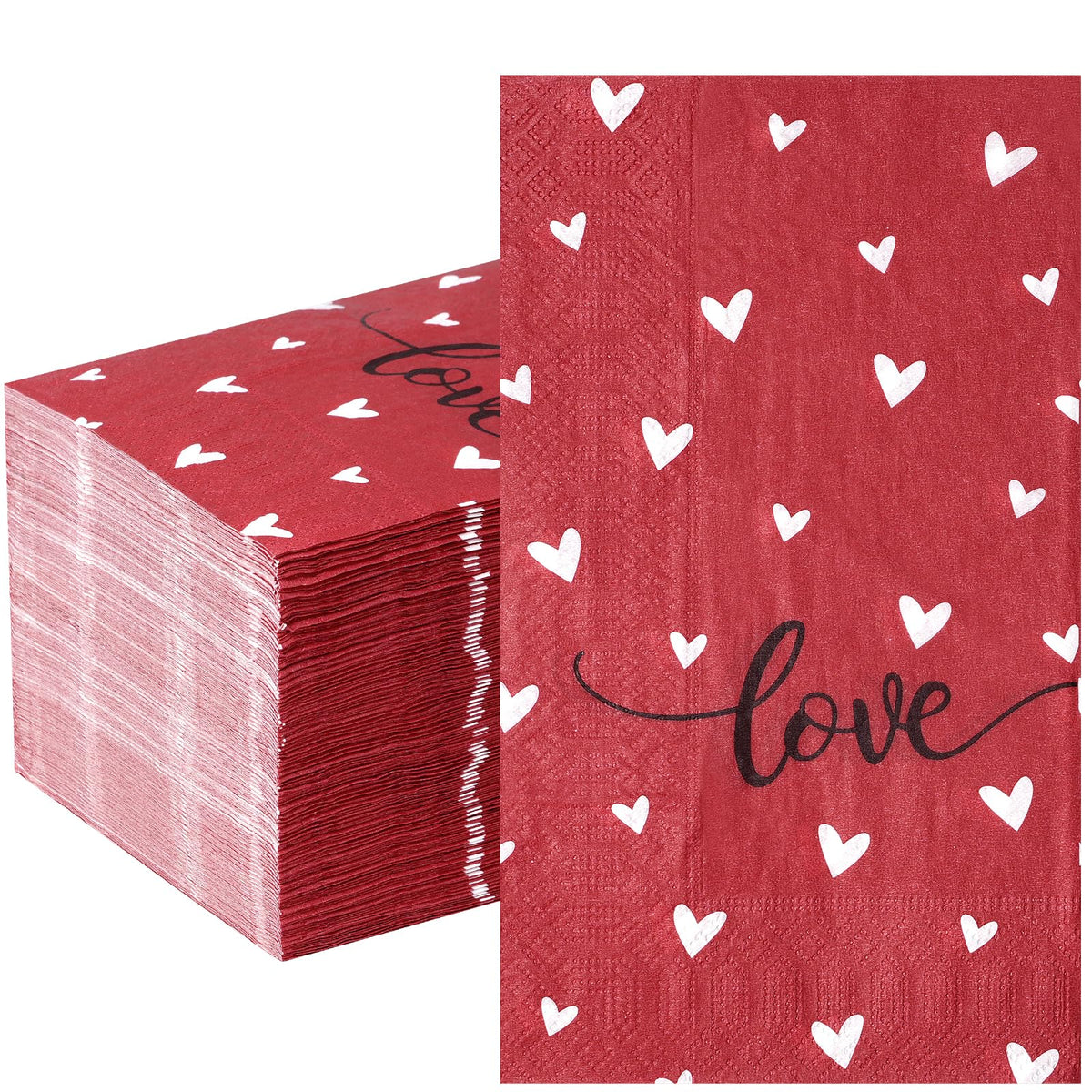 100Pcs Valentines Day Napkins Decorations,Disposable Red Heart Love Sign Paper Dinner Guest Hand Towel Napkins For Valentines Da