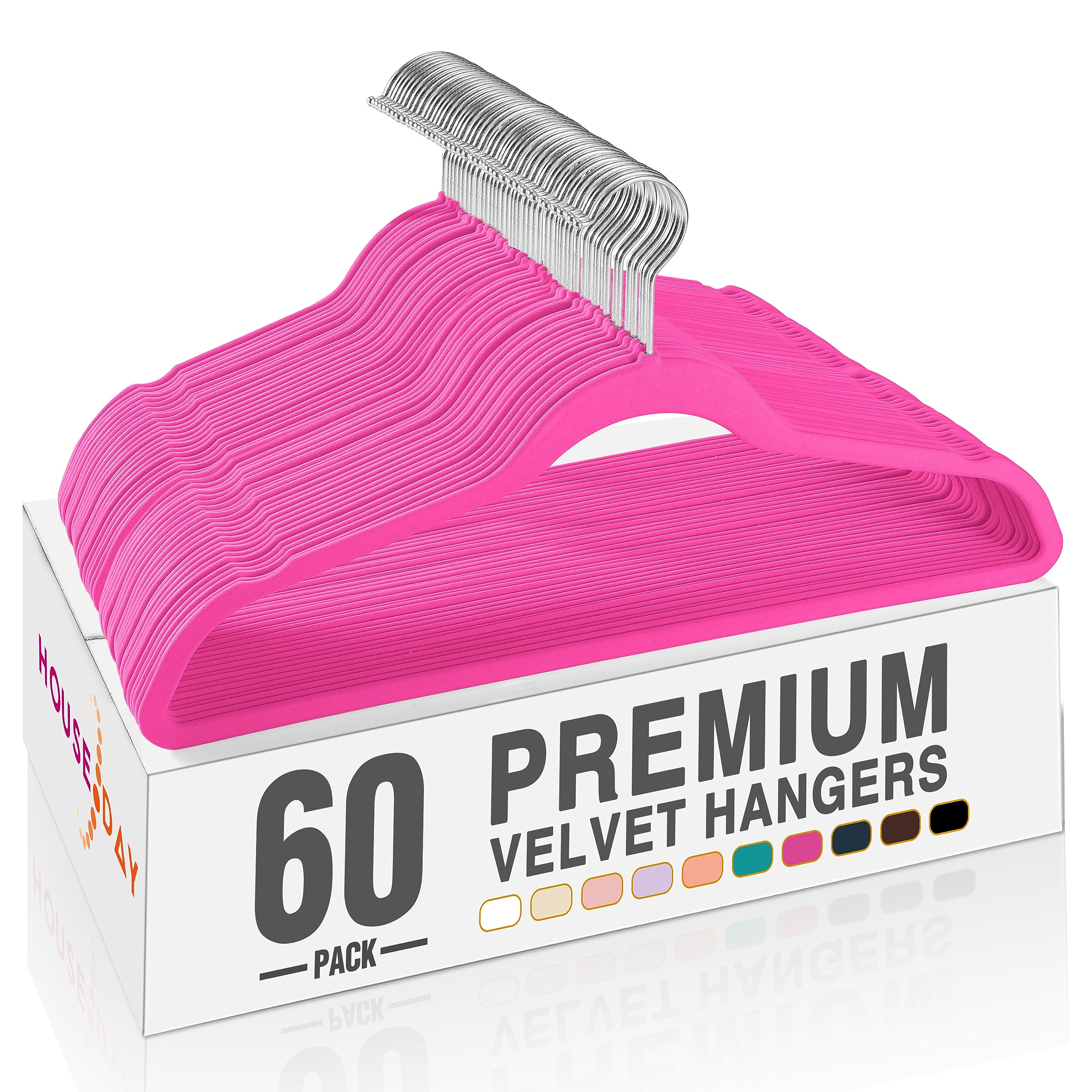 House Day Rosy Red Velvet Hangers 60 Pack, Premium Clothes Hangers Non-Slip Felt Hangers, Sturdy Heavy Duty Coat, Durable Suit H