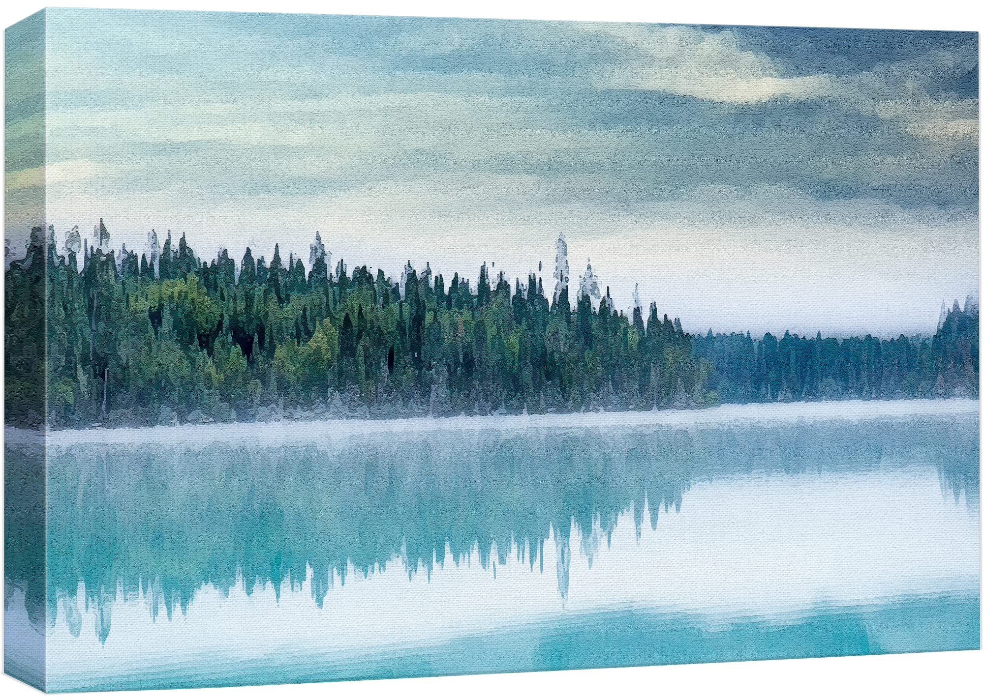 Wall26 Canvas Print Wall Art Watercolor Forest & Lake Reflection Landscape Nature Wilderness Illustrations Modern Art Rustic Sce