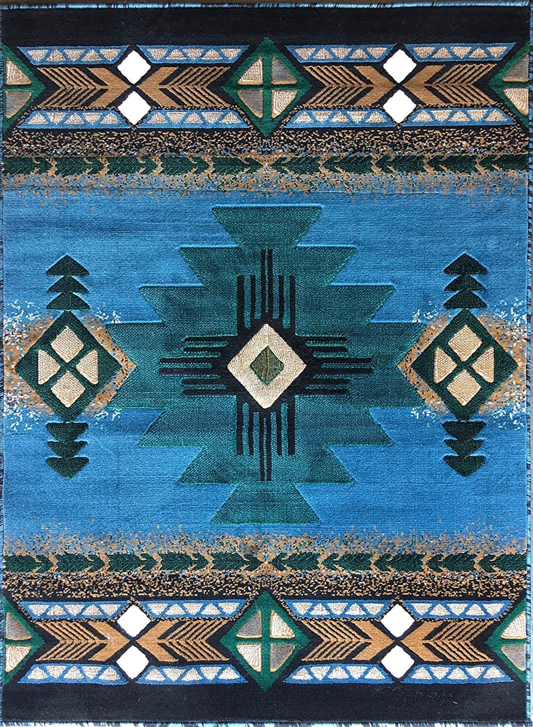 YHSF South West Native American Area Rug C318 (Blue-Green, 3 Feet 10 Inches x 5 Feet 2 Inches)