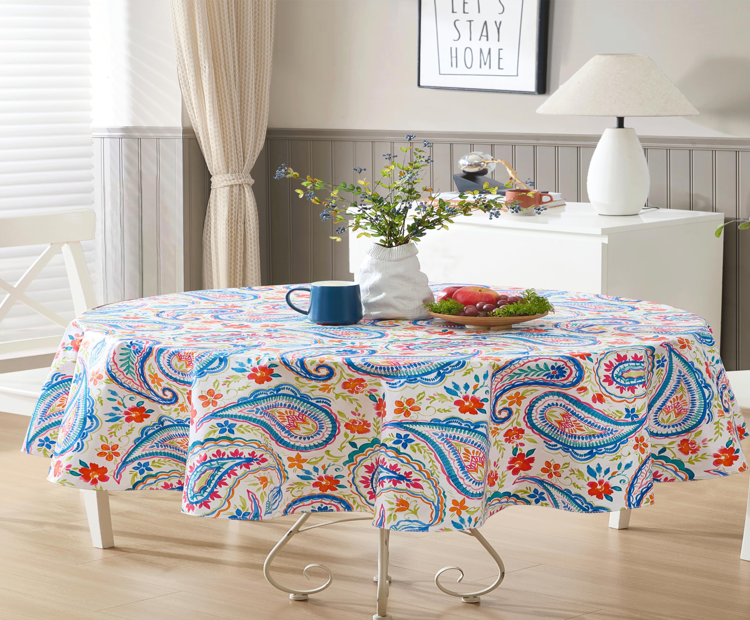 Newbridge Boho Chic Paisley Print Vinyl Flannel Backed Tablecloth, Shabby Chic Bright Paisley Waterproof Patio, Picnic, Kitchen 