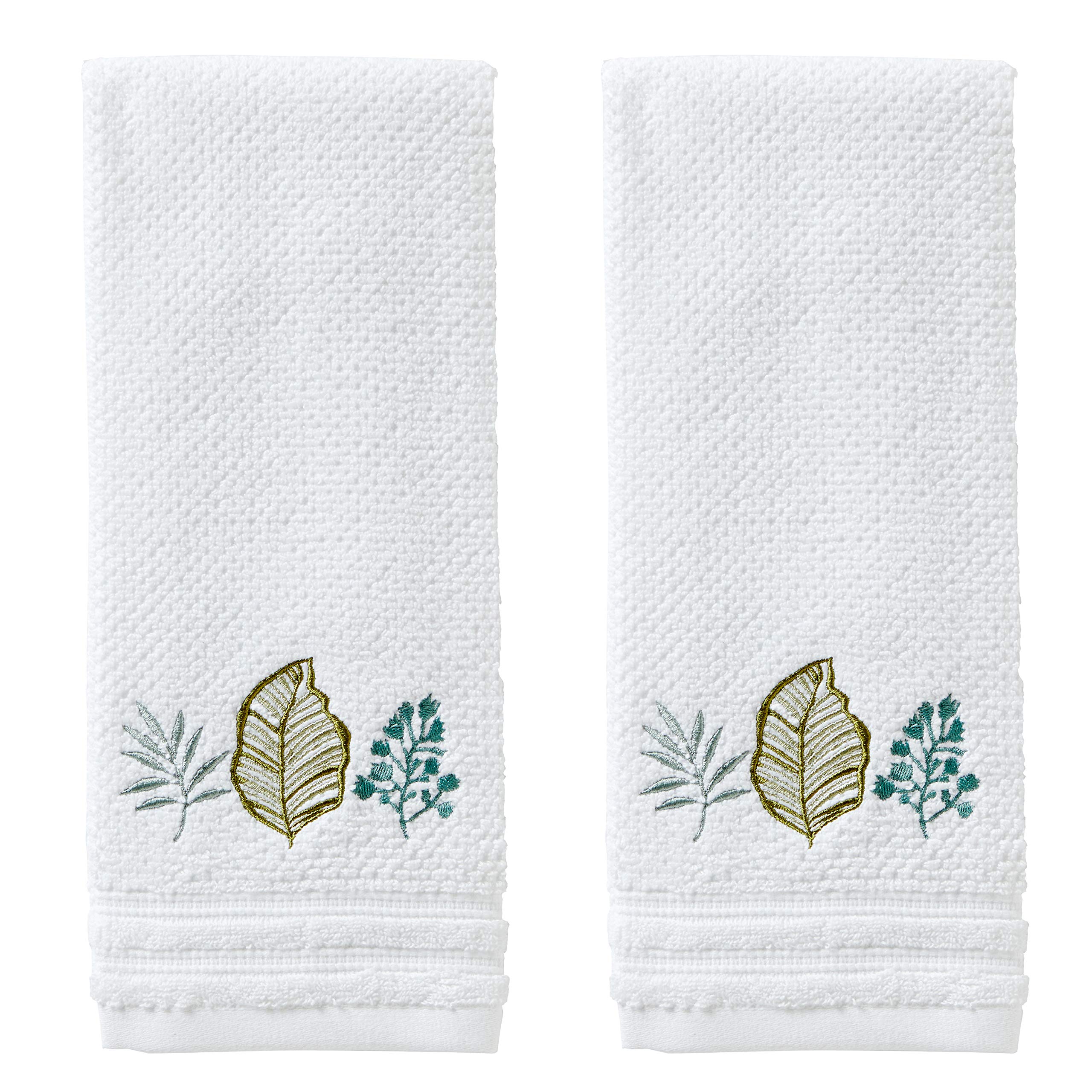 Skl Home Sprouted Palm Hand Towel Set, White, 2 Count