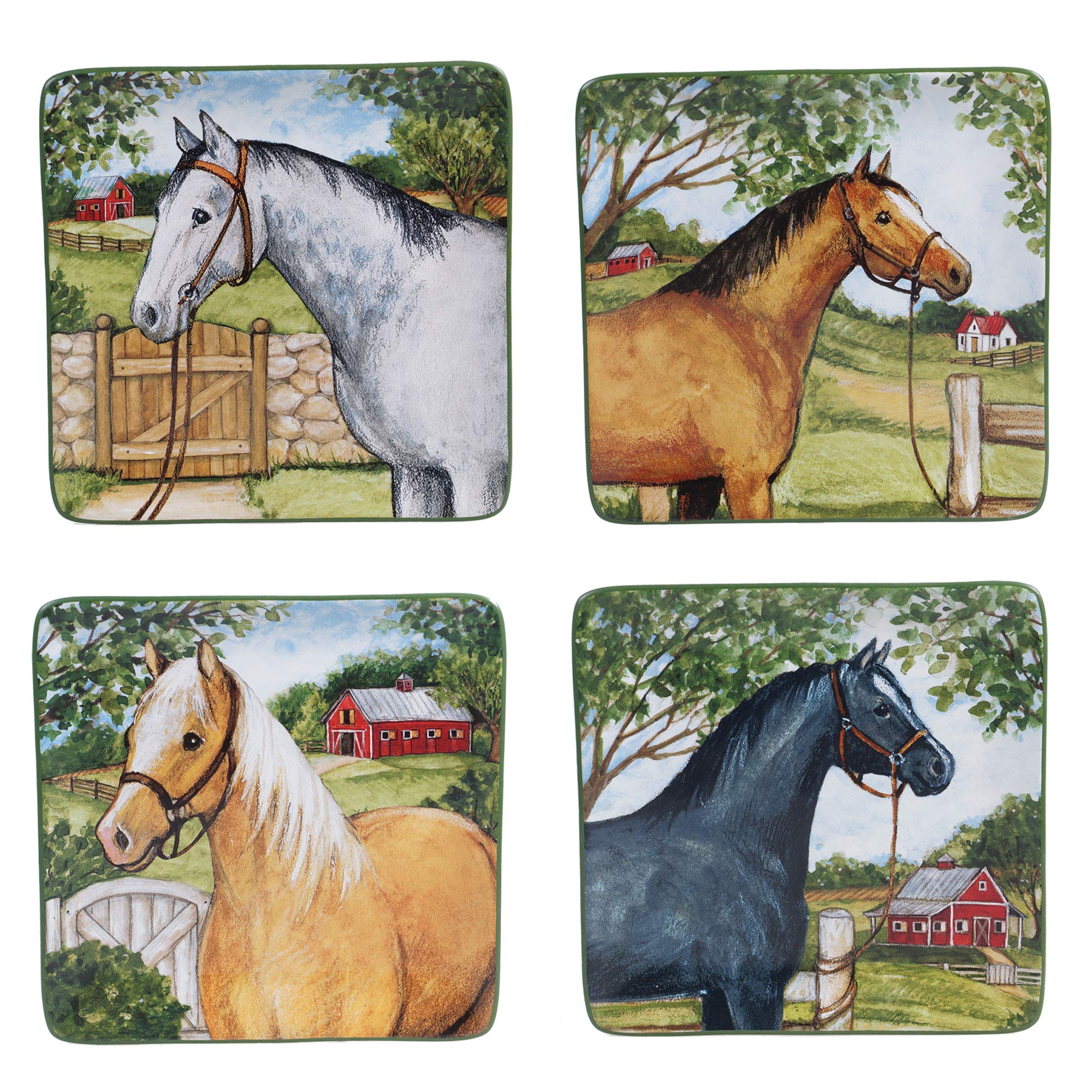 Certified International Clover Farm 8.25'' Salad/Dessert Plates, Assorted Designs, Multi Colored, Large, Set Of 4