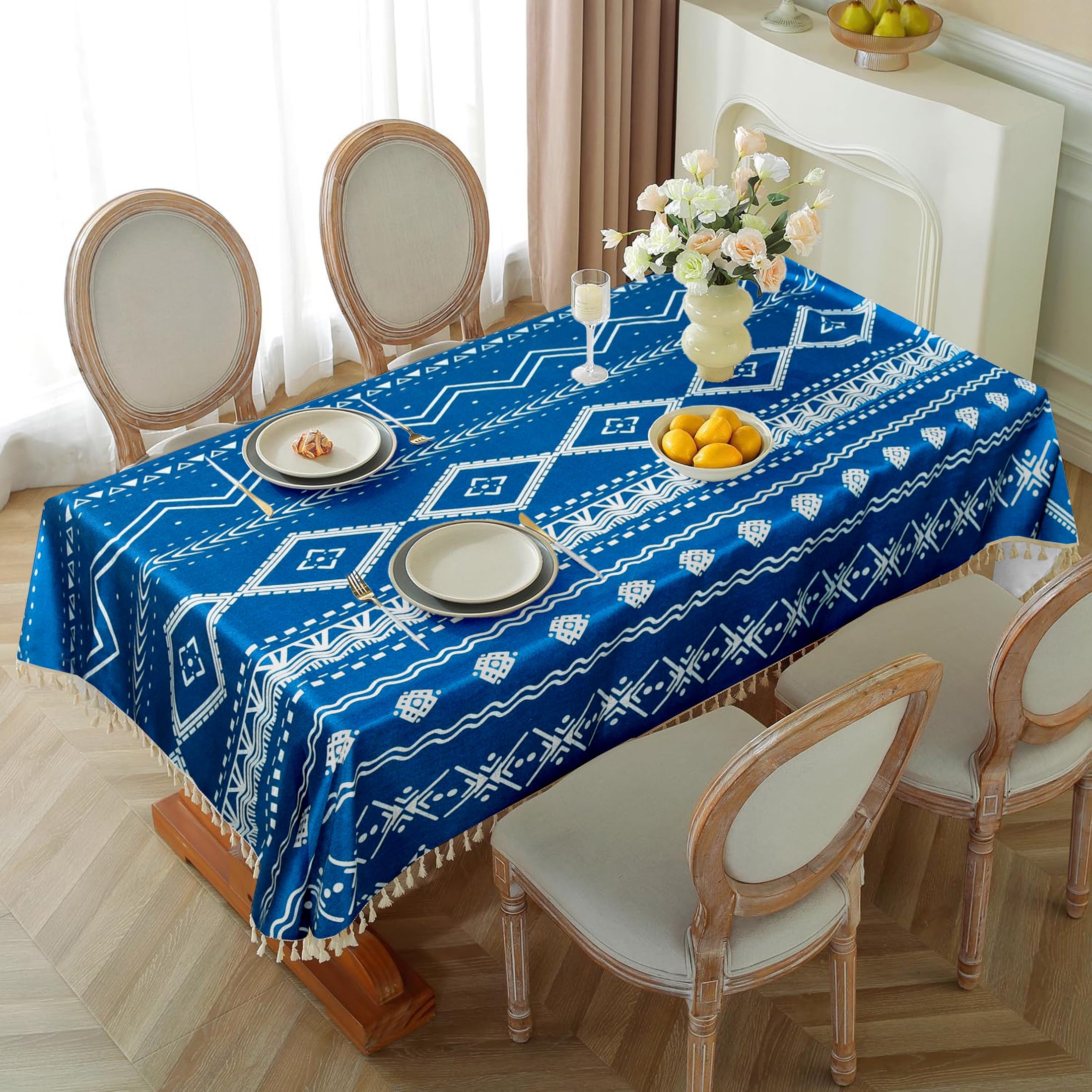 Cortina Tablecloth for Dining Table Waterproof Table Cover, Cotton Linen Fabric Rectangle Tablecloth,Beige Green Stripe, 55x71 I