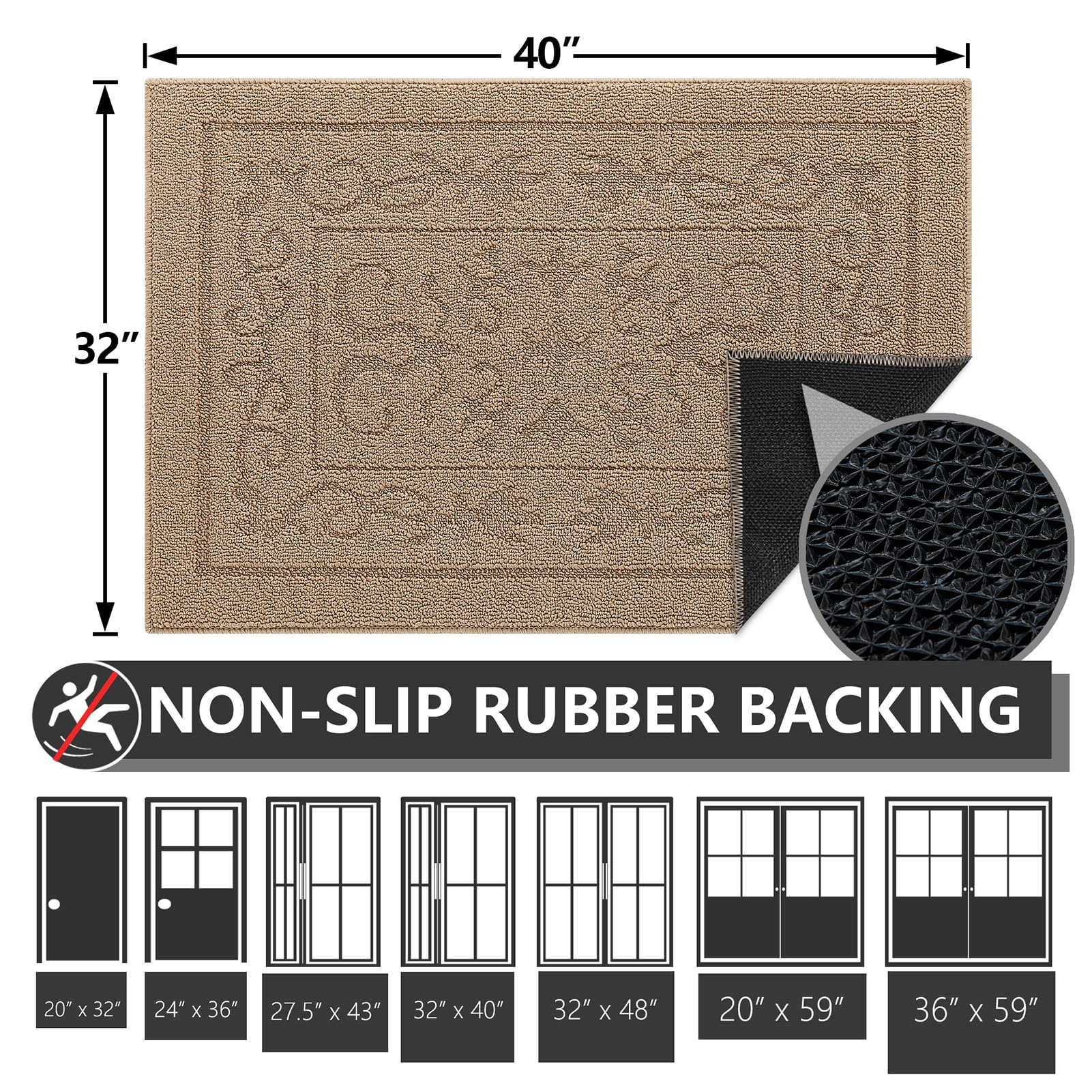 Foneyi Indoor Door Mat, Front Back Door Mat 32'' X 40'' Non-Slip Rubber Backing Door Rug, Machine Washable Entry Rug, Low Profil