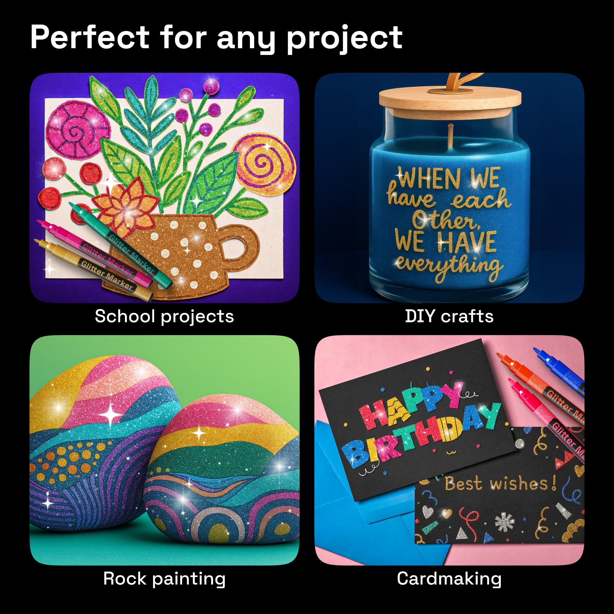 ARTISTRO 12 Glitter Paint Pens for Glass Marking, Rock Painting, Ceramic, Wood, Fabric, Scrapbooking, DIY Craft Making, Coloring