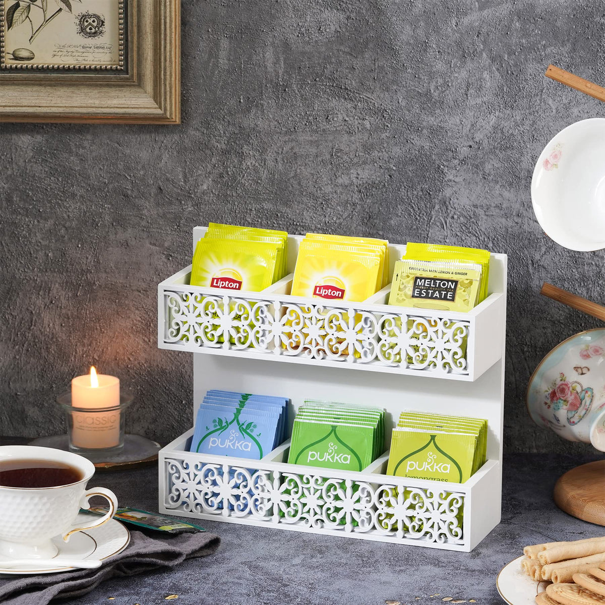 Wall Mounted Tea Rack Qilichz Tea Bag Organizer 2 Tier Wood Tea Bags Holder Wall Mounted Tea ...