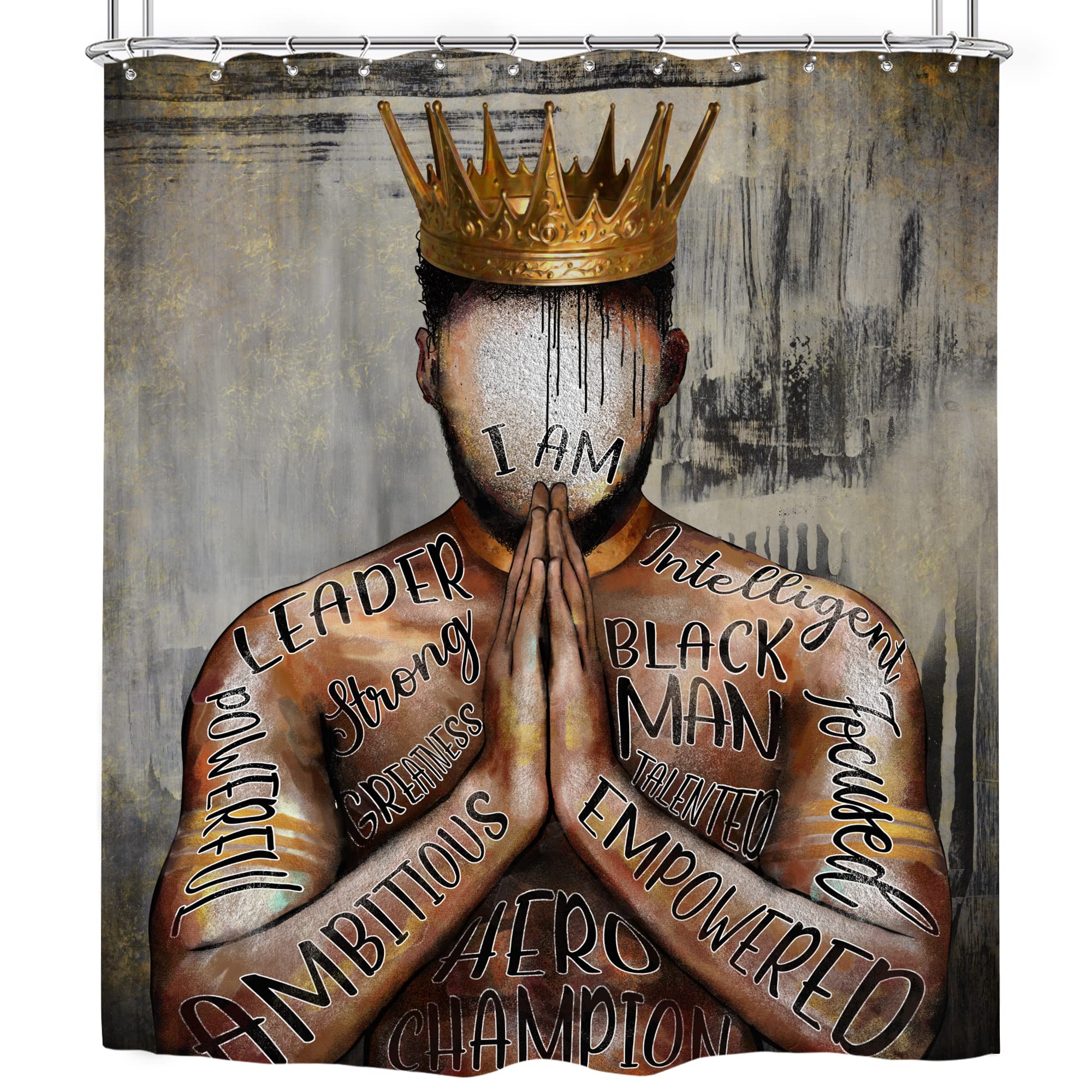 Omifly Black Mens Shower Curtain 72Wx72H Inch Black King African American Man Motivational Inspirational Quotes Phrases Portrait