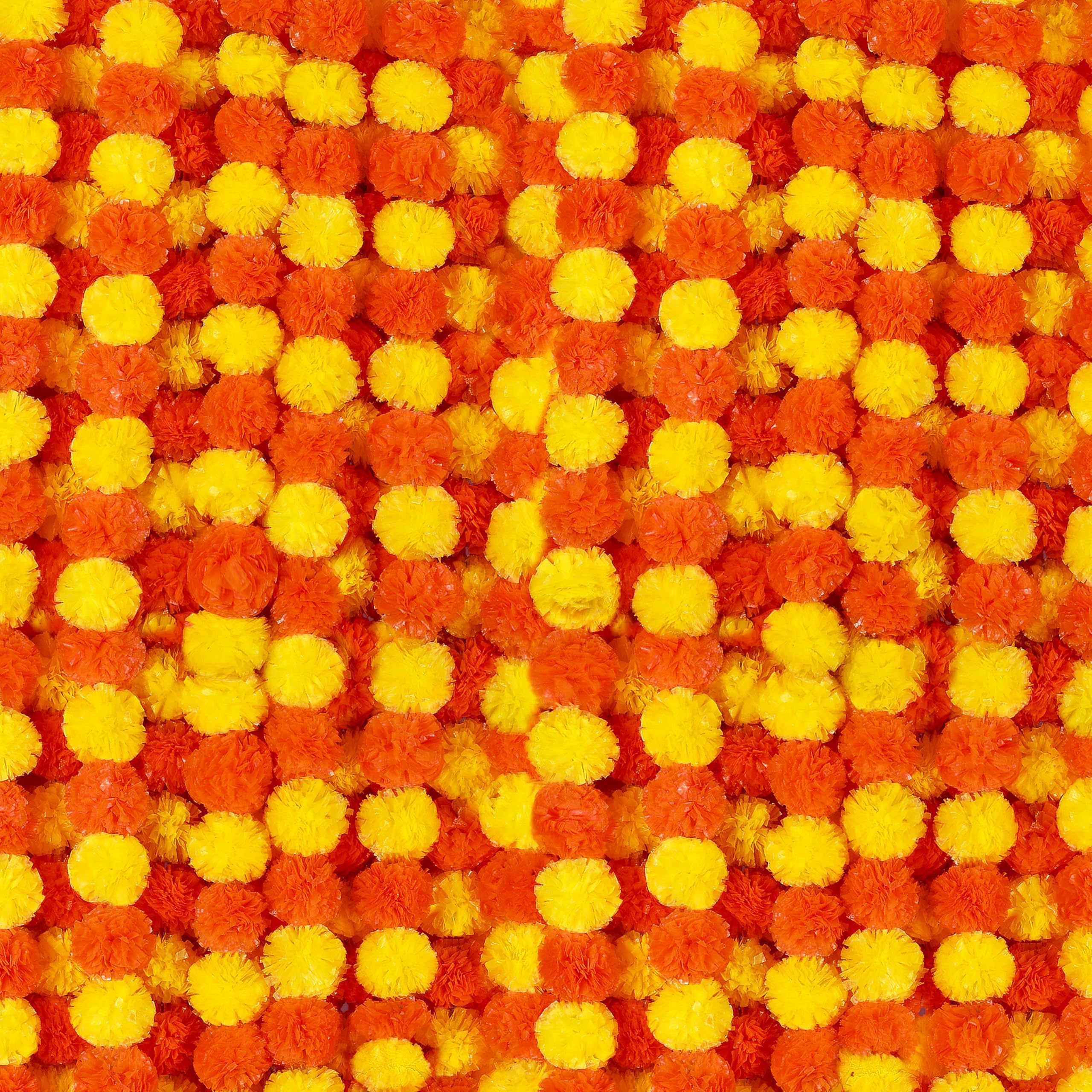 6 Pcs- 5 Feet Long Marigold Garland Bulk Indian/American Wedding Party Mantel Decoration Decorations for Altar Faux Flower Garla