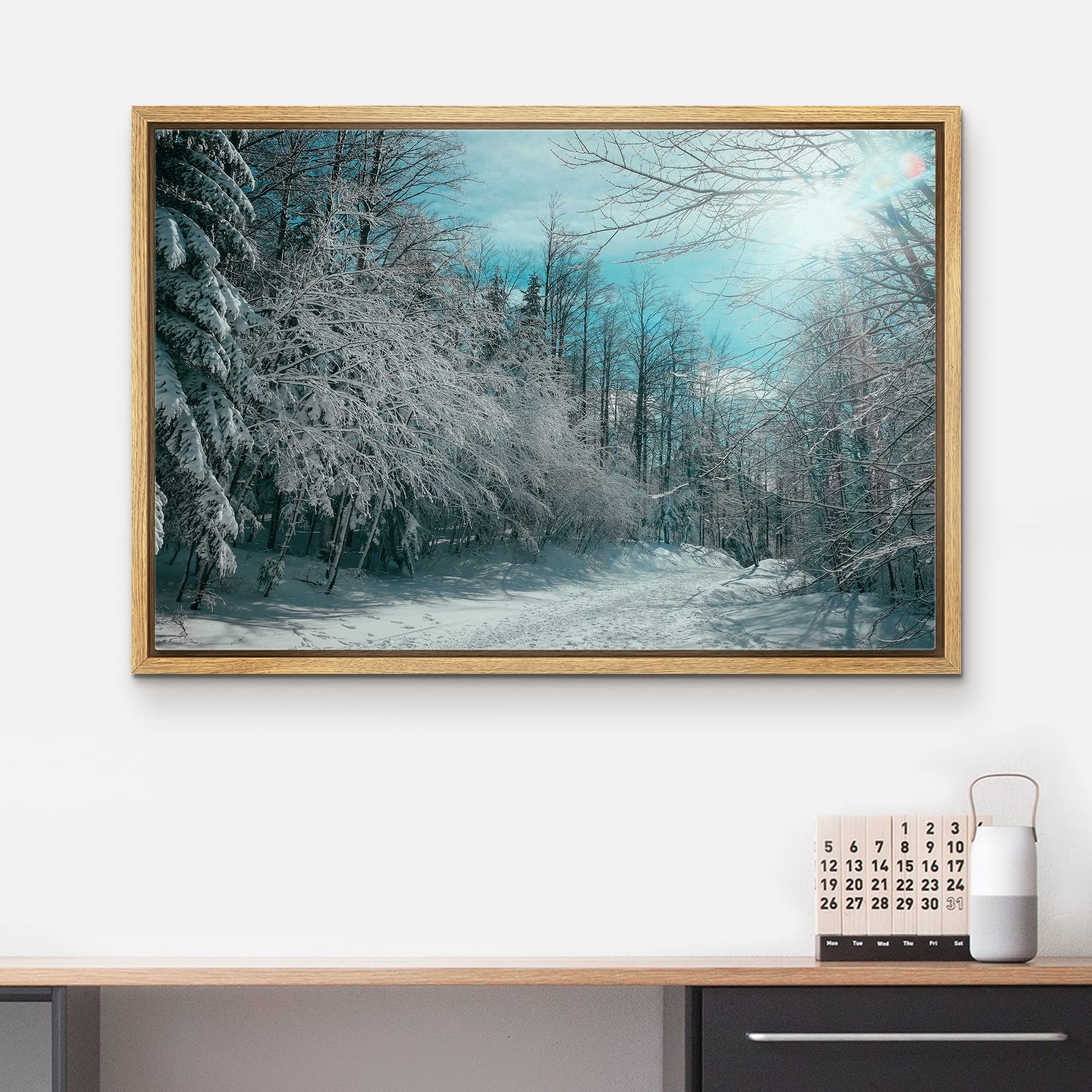 wall26 Framed Canvas Print Wall Art Pine Tree Forest Covered in Snow Nature Wilderness Photography Modern Art Rustic Scenic Colorful Multicolor for Living Room  Bedroom  Office - 16''x24'' Natural