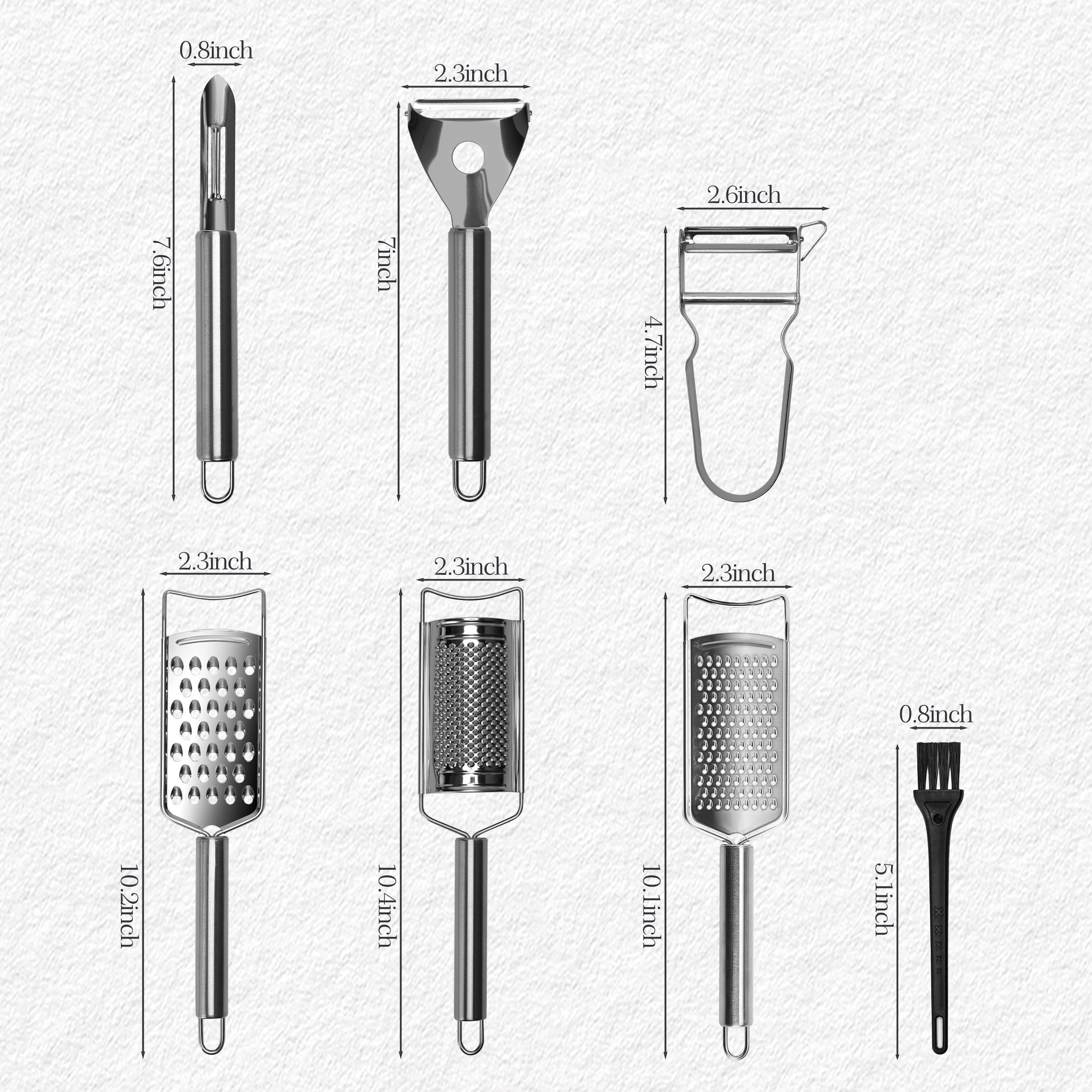 Cheese Grater Set, 7-Piece Zester Grater Peeler Set Stainless Steel Kitchen Utensil Set for Bar Restaurant Home Ginger Lemon Fru