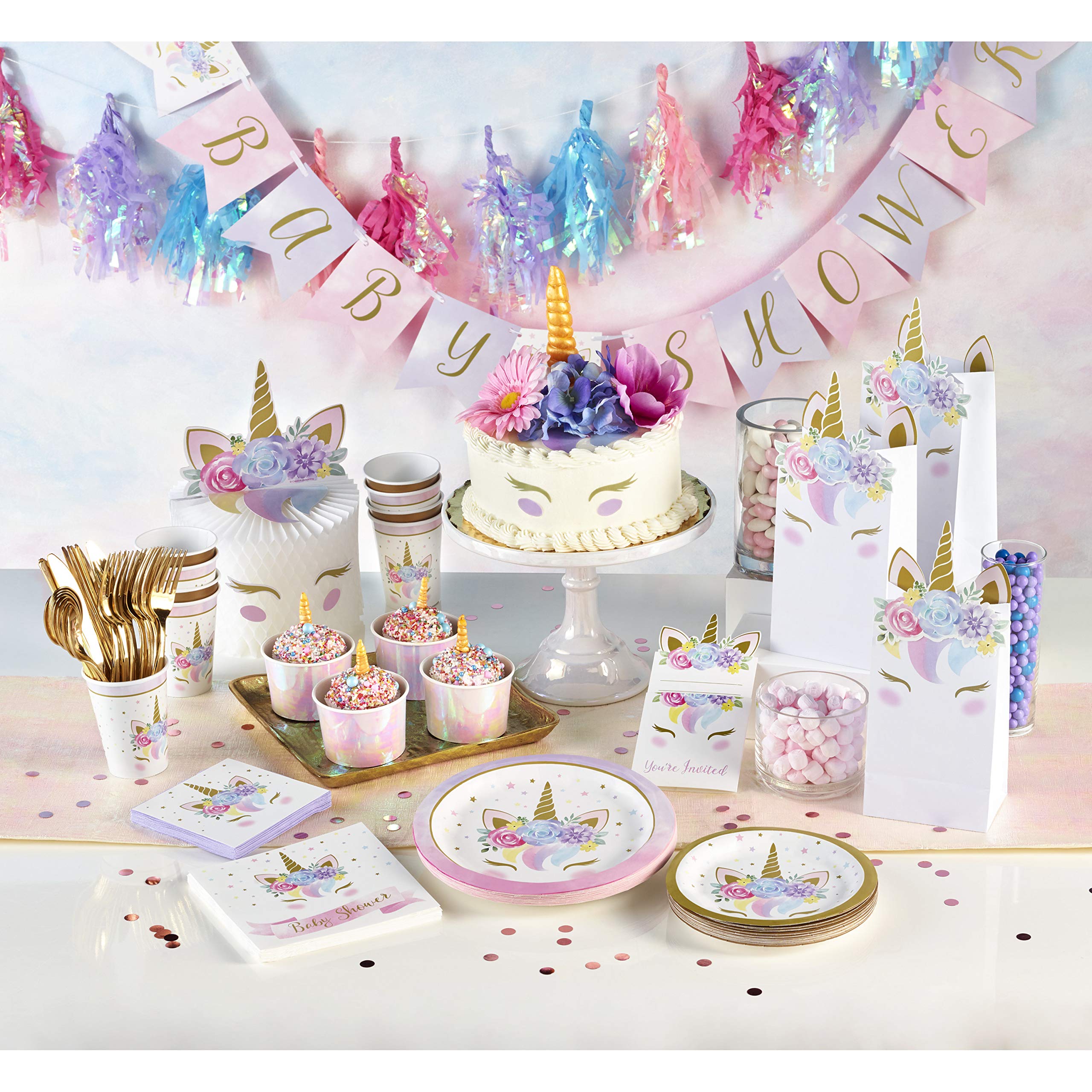 Creative Converting Unicorn Baby Shower Paper Plates, 8 Ct, Multicolor, 9''