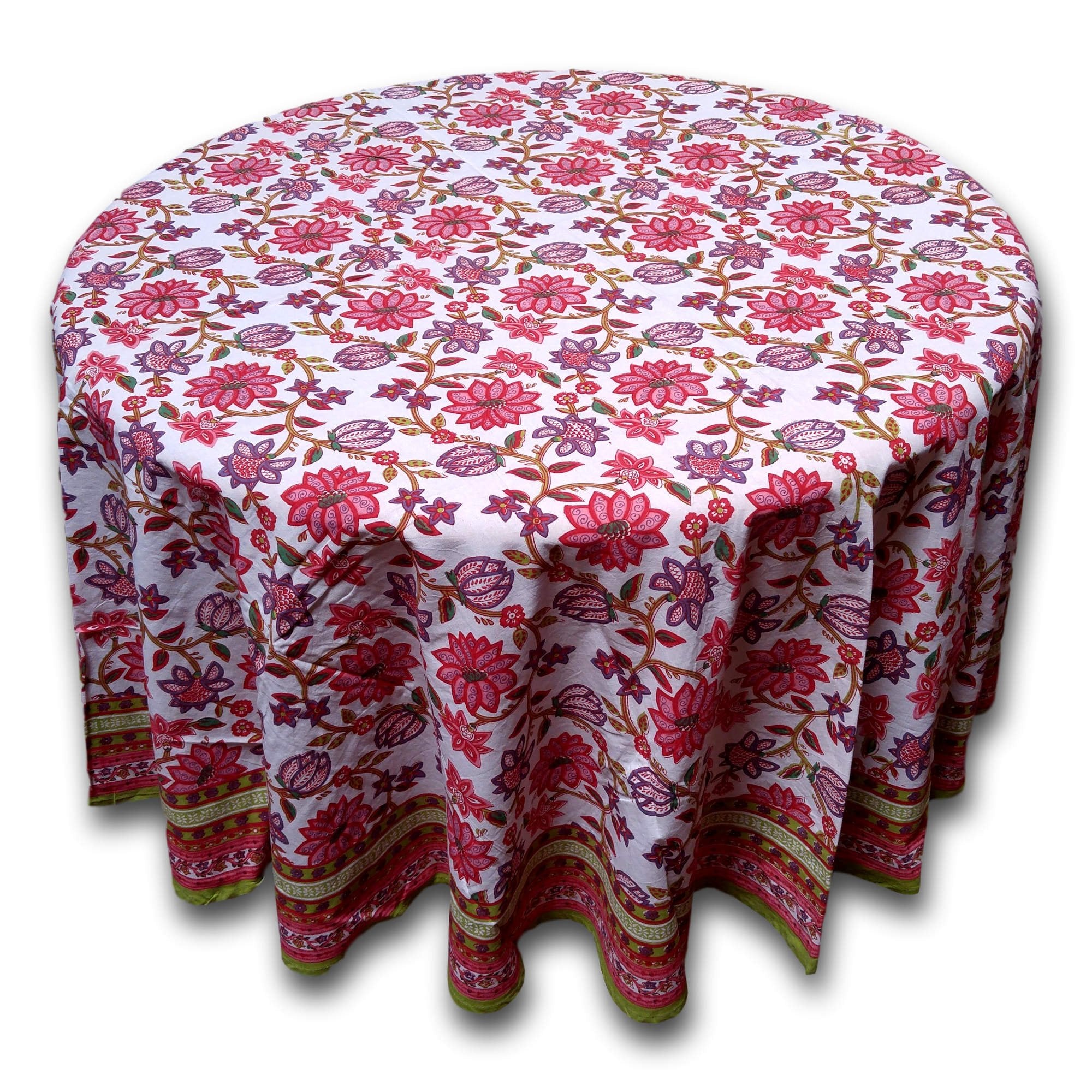 Floral Tablecloth For Round Tables Pink Red Green White Cotton Floral Kitchen Table Linen Round 90 Inches