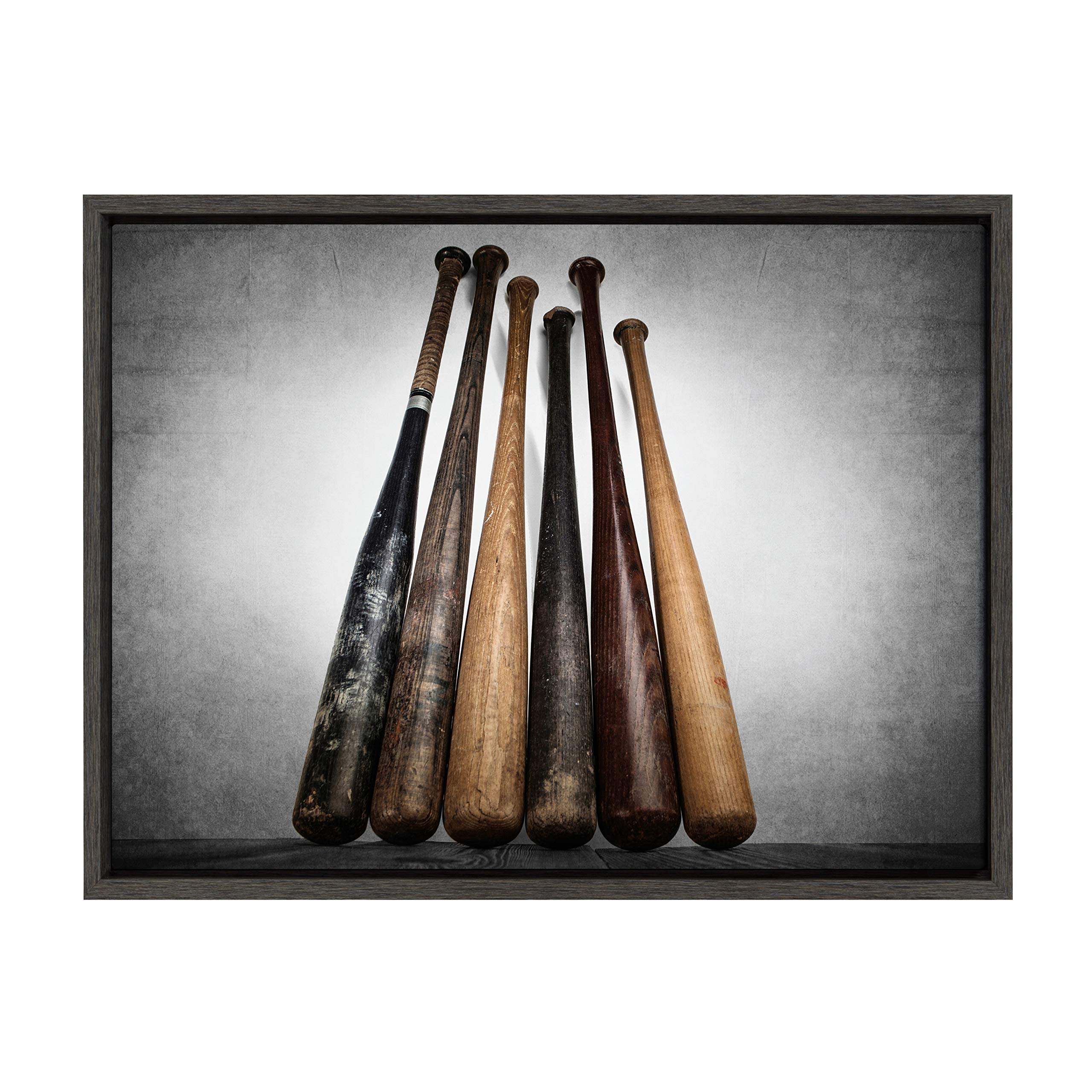 Designovation Sylvie Six Vintage Baseball Bats Framed Canvas By Shawn St. Peter, 18X24 Dark Grey, Transitional Sports Wall Decor