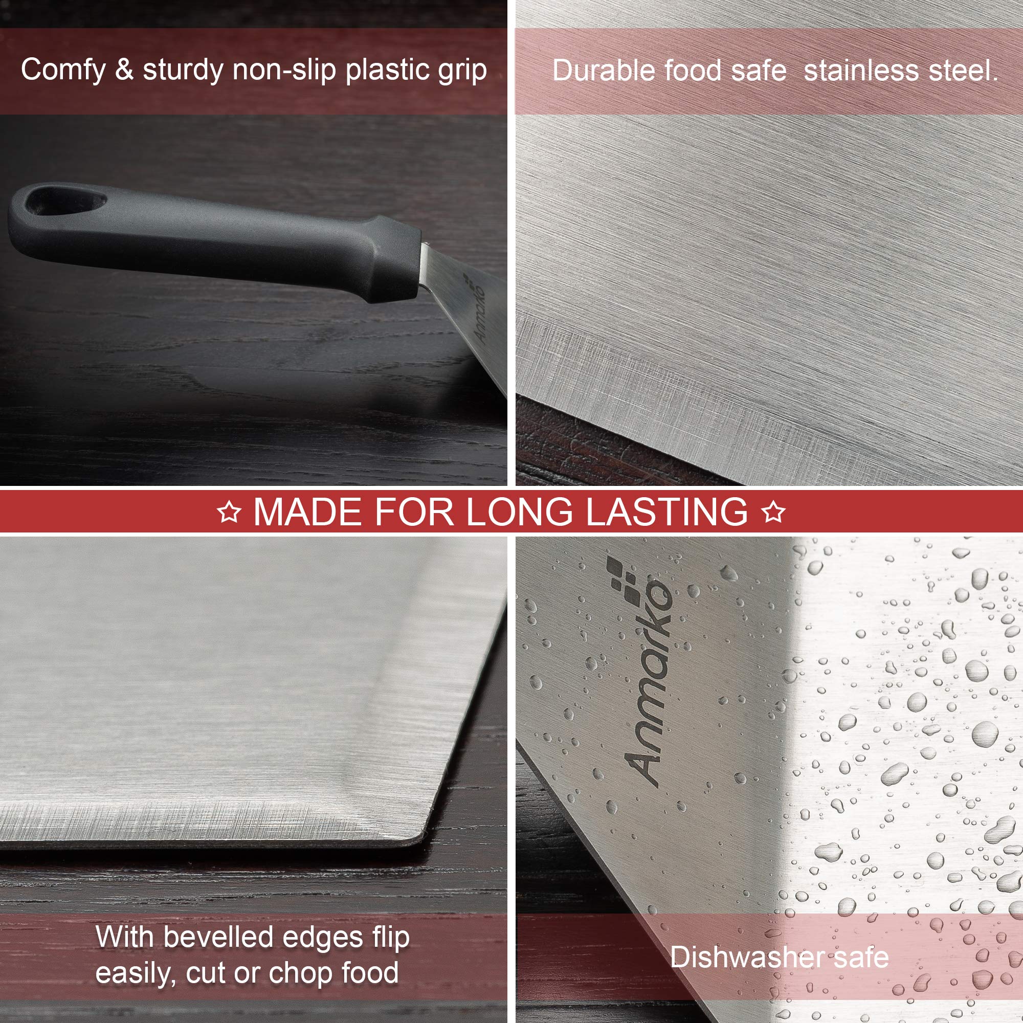 Metal Spatula Stainless Steel and Scraper - Professional chef griddle Spatulas Set of 3 - Heavy Duty Accessories great for cast Iron BBQ Flat Top grill Skillet Pan - commercial grade