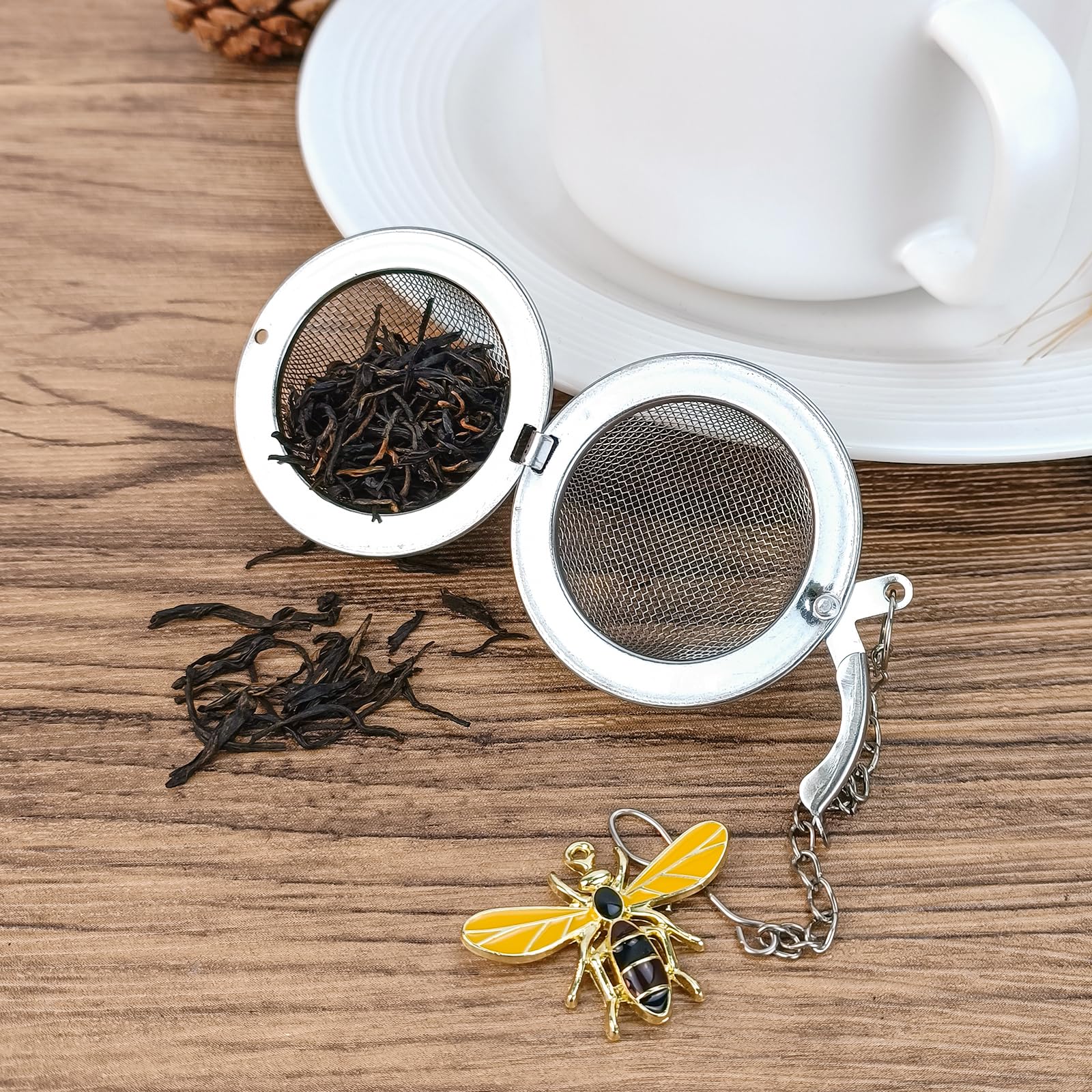 Stainless Steel Mesh Tea Infuser, 2.1 Inch Tea Ball With Honey Bee Pendant Tea Strainer Tea Diffuser Tea Steeper For Filtering T