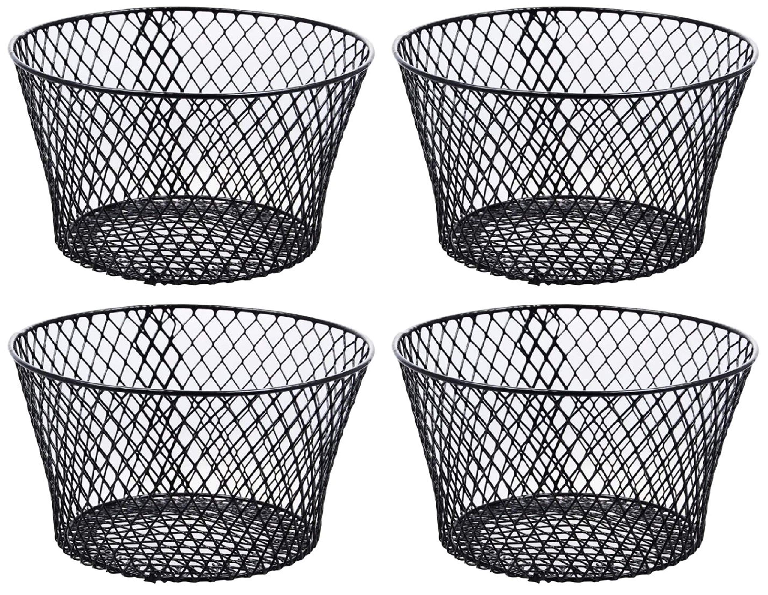 Small Metal Rectangular, Oval and Round Wire Baskets with Handles, Black and White, 4-ct Sets (Round Black Without Handles)