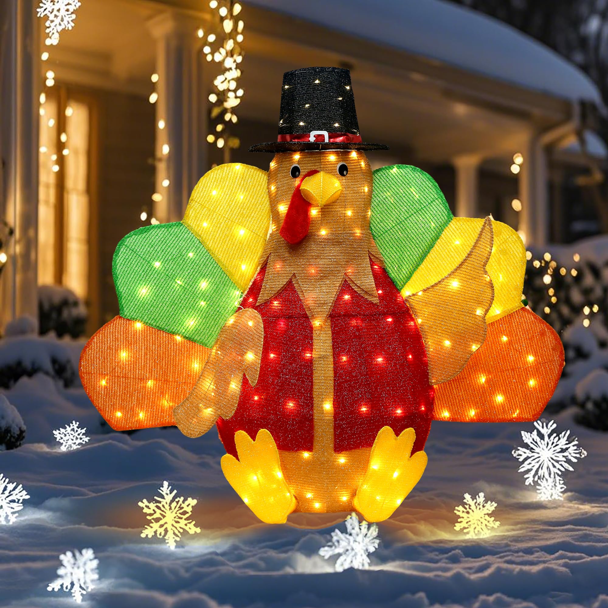 48Inch Lighted Turkey Outdoor Christmas/Thanksgiving Decorations Turkey Light for Fall Harvest Halloween Decor Fall Decorations