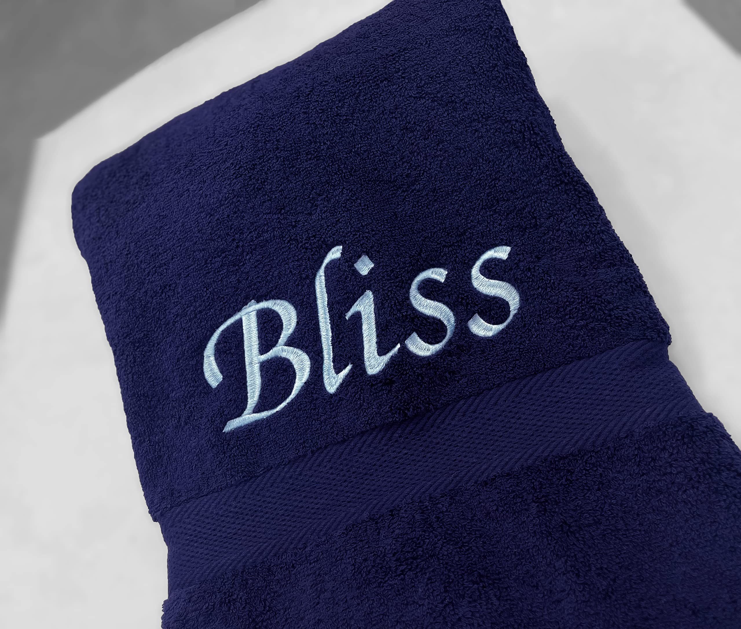 Liberty21 Monogrammed Personalized Bath Towel. Custom Embroidered Towel. (Dark Blue)