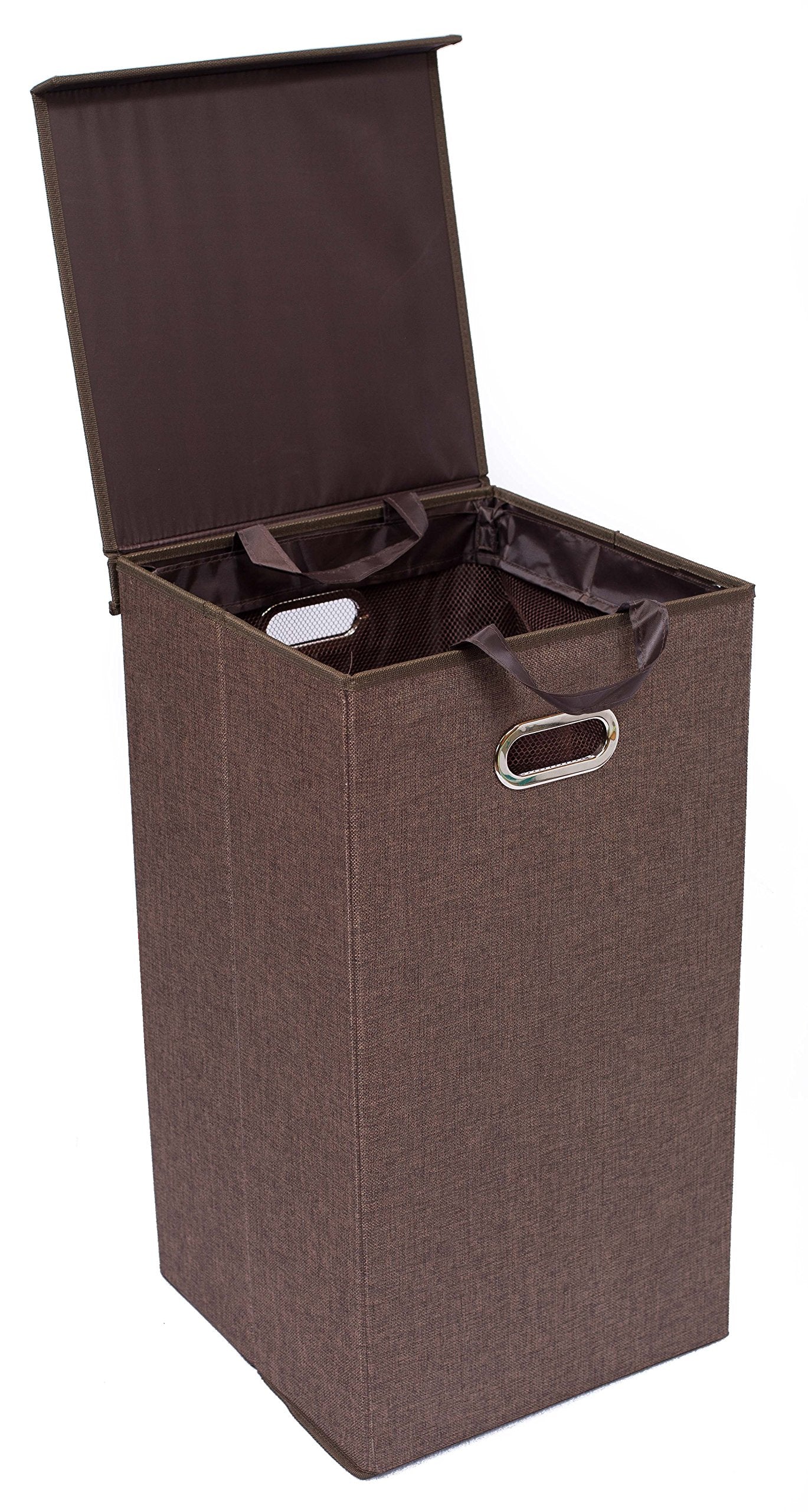 Birdrock Home Premium Linen Collapsible Laundry Hamper With 2 Load Capacity | Removable Mesh Bags, Magnetic Lid And Sturdy Mdf B