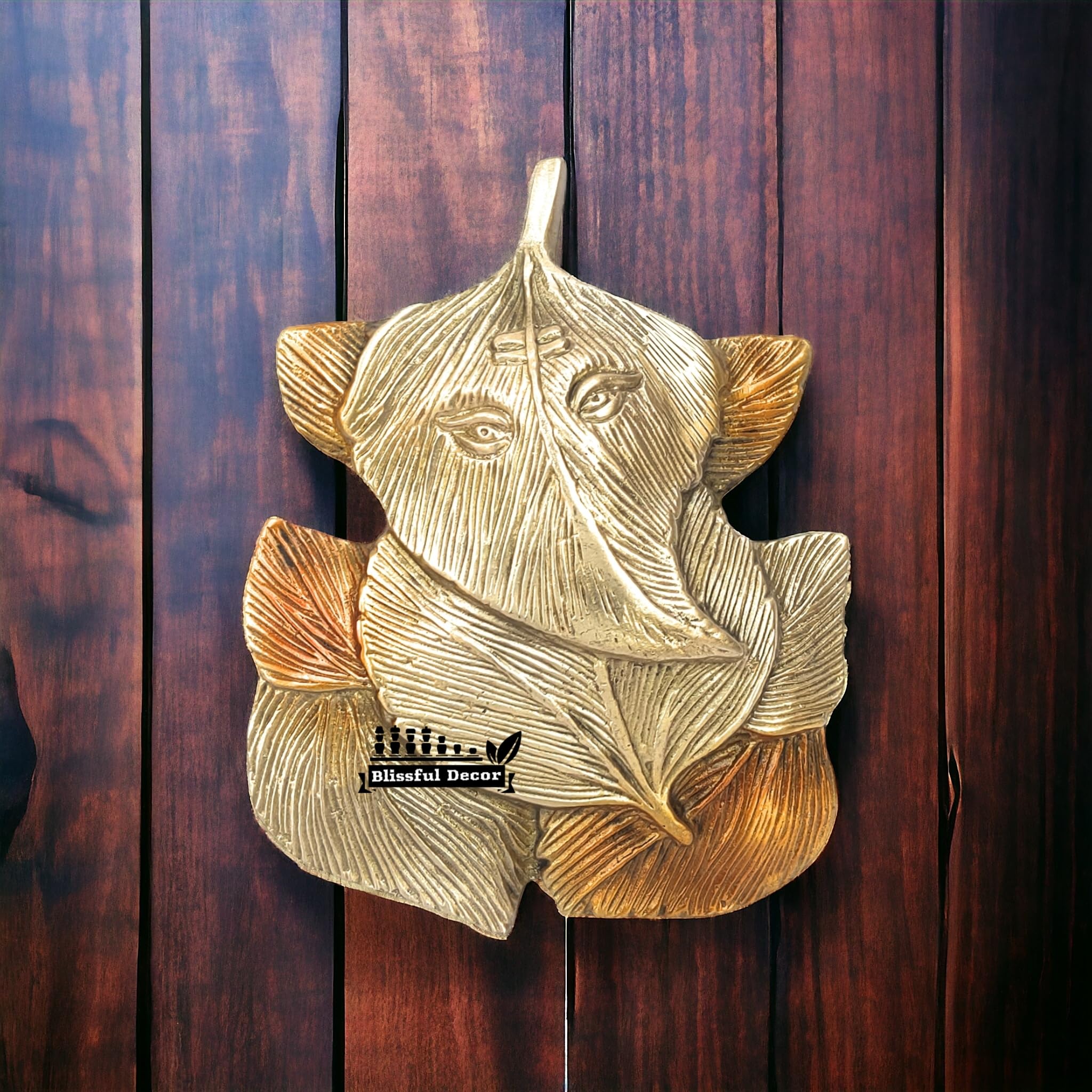 Blissful Decor Brass Pipal Leafs Ganesha Ganpati Idol Ganesha Wall Hanging Hanging Patta Ganesh Ji Ganesha Wall Sculpture Modern