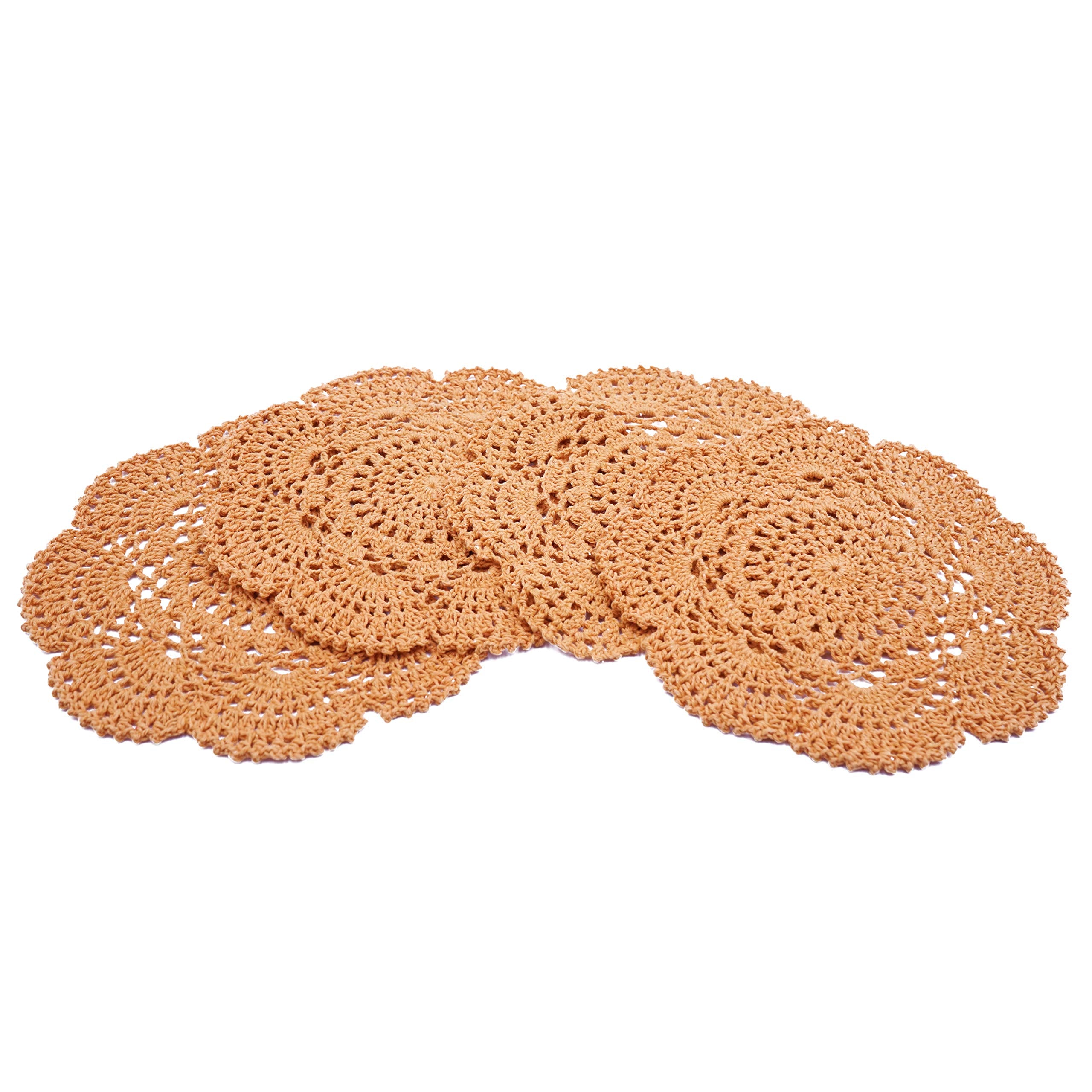 Phantomon 8 Inch Doilies Crochet Round Lace Doily Handmade Placemats 100% Cotton Crocheted Coasters, Pack Of 4 (Yellow)