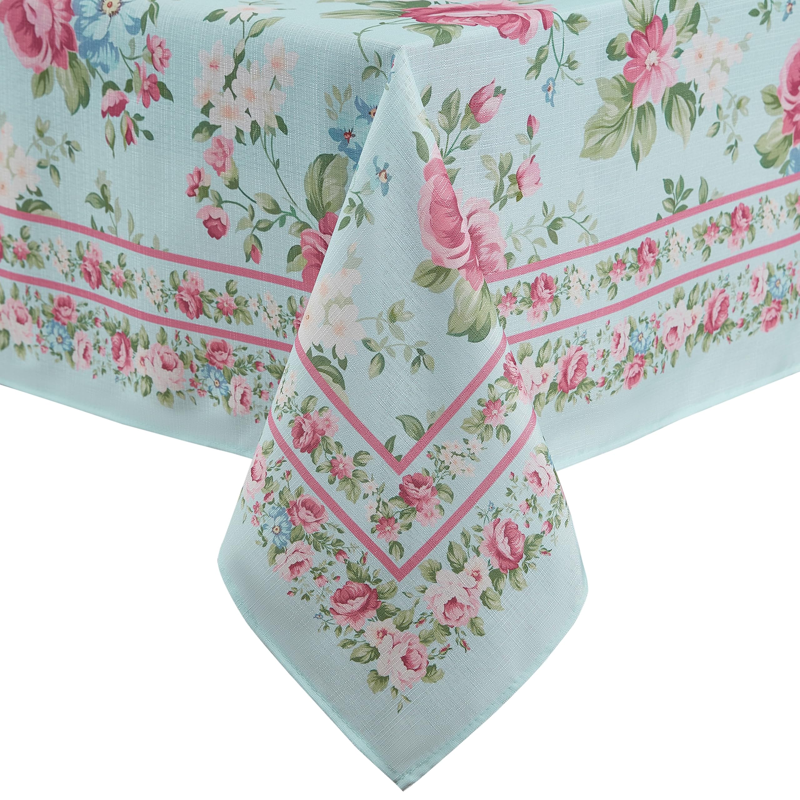 Elrene Home Fashions Spring Summer Vintage Floral Garden Cottage Border Fabric Rectangle Tablecloth, 60x120
