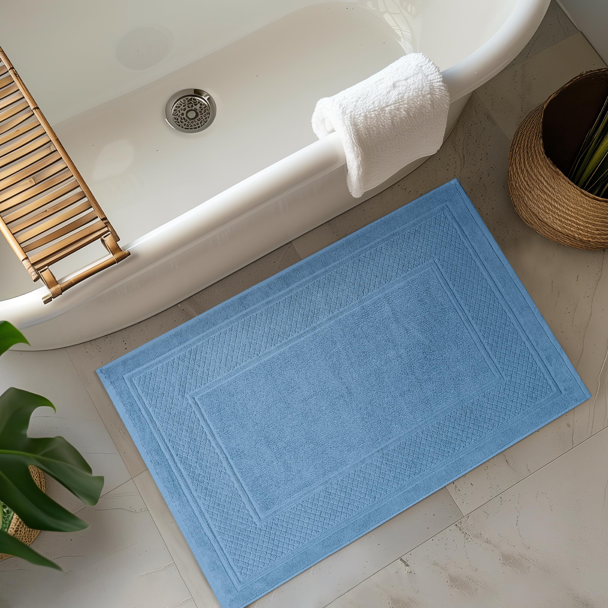Avalon Bath Mats for Bathroom - Absorbent Bathroom Mats Quick Dry Bath Mat - 100% Cotton Bath Mats Soft Bathroom Floor Mat - SkyBlue Bath Mat Absorbent Bath Mat Set of 2 (22x34 Inches)