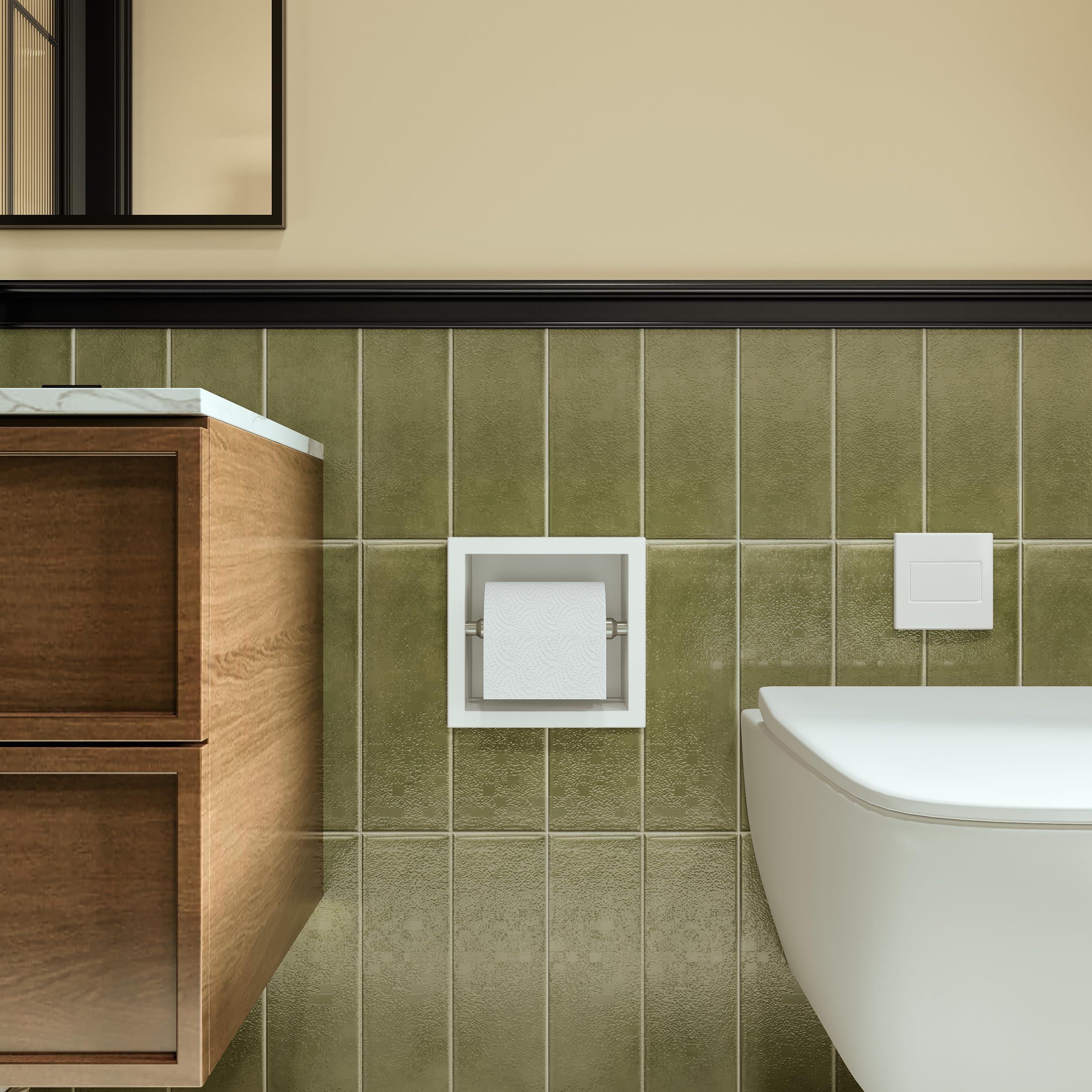 Qeke Toilet Paper Holder - SUS 304 Stainless Steel, Recessed, 6.8"x6.8", Matte White