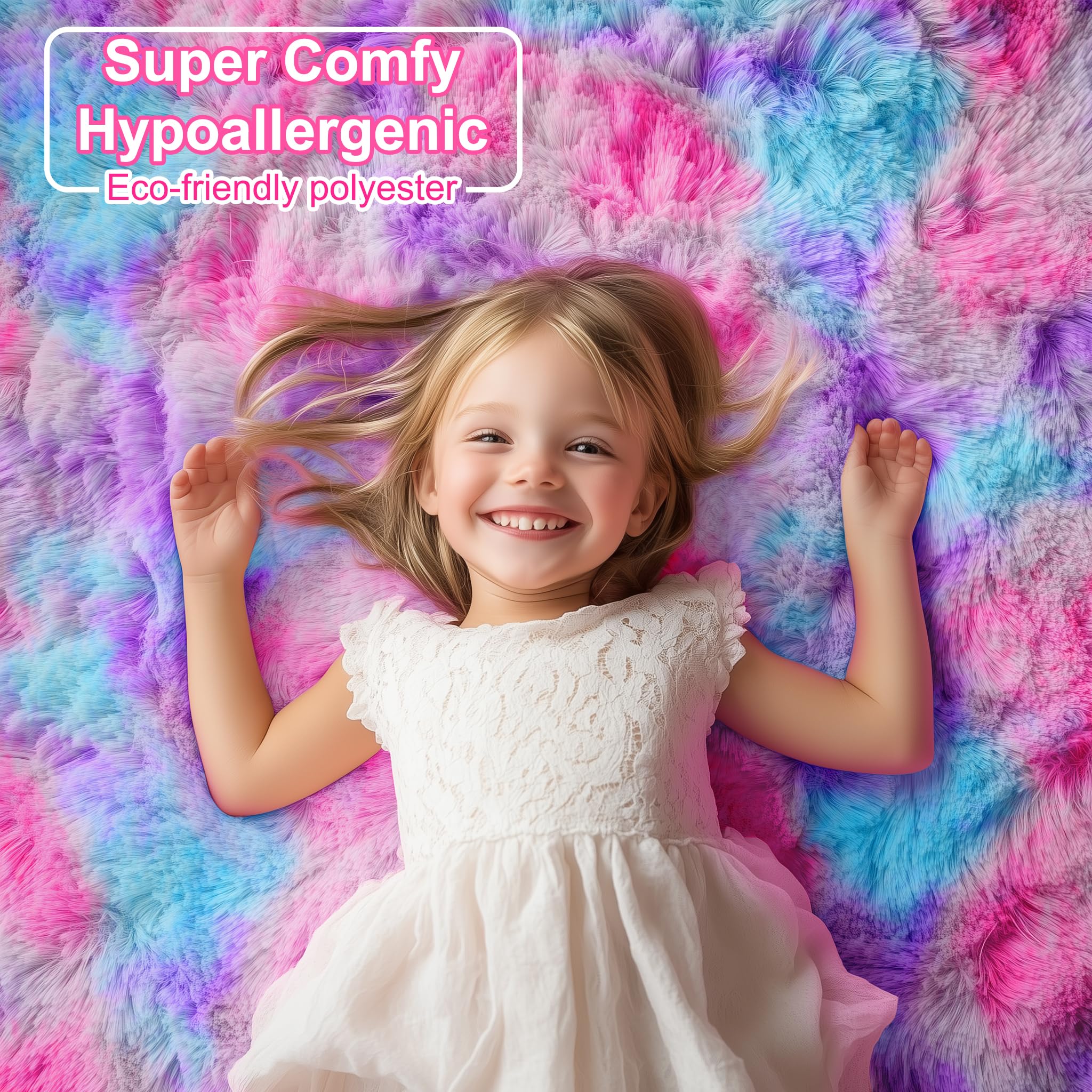 PAGISOFE Ultra Soft Rainbow Area Rugs for Girls Bedoom 4x6 Ft, Fluffy Cute Colorful Pastel Princess Carpet for Kids Teens Nurser