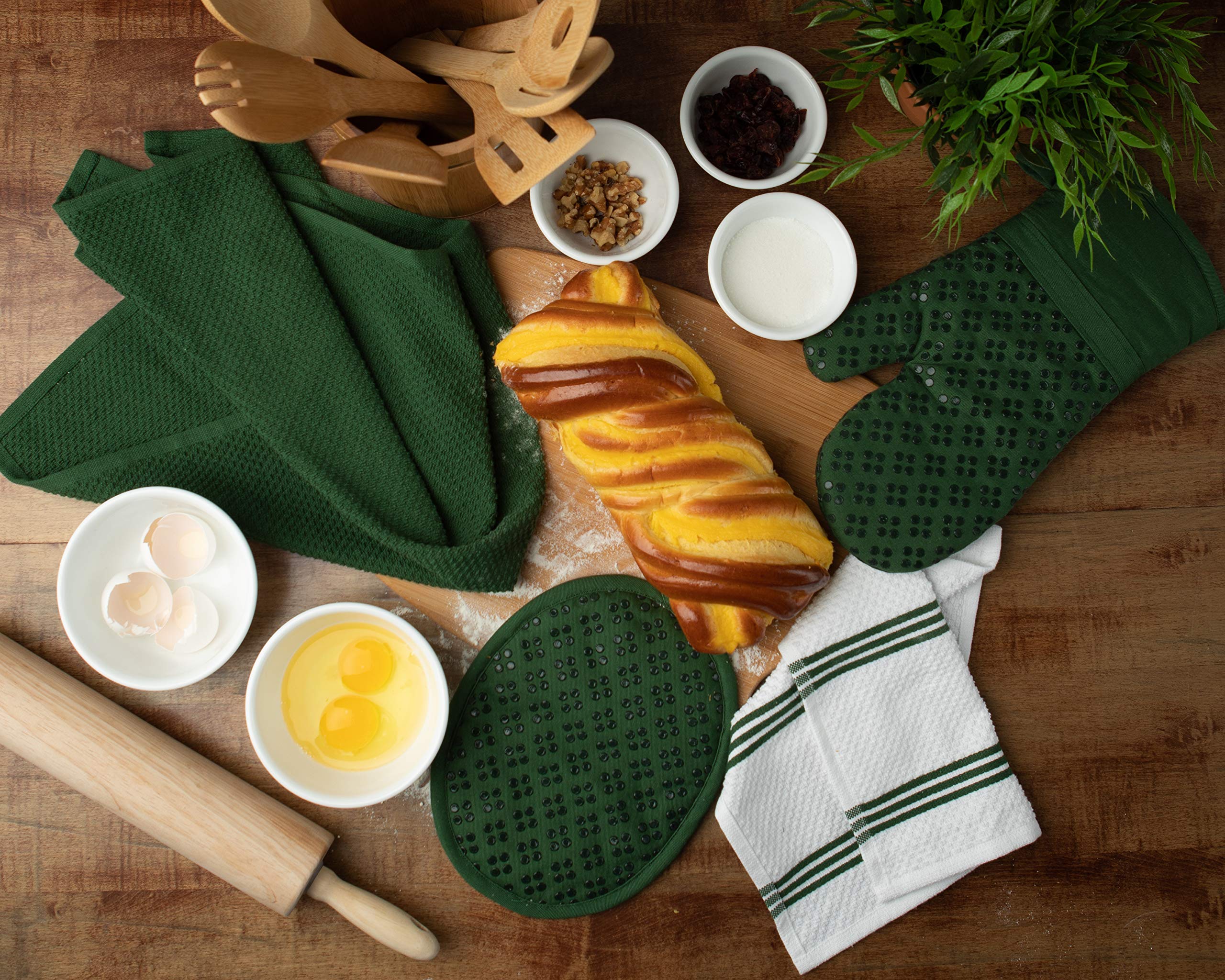 Kitchen Towels Dishcloths Oven Mitts And Pot Holders Set Of 9, Oeko-Tex 100% Cotton Terry Dish Towels & Dish Cloths, Non-Slip Si