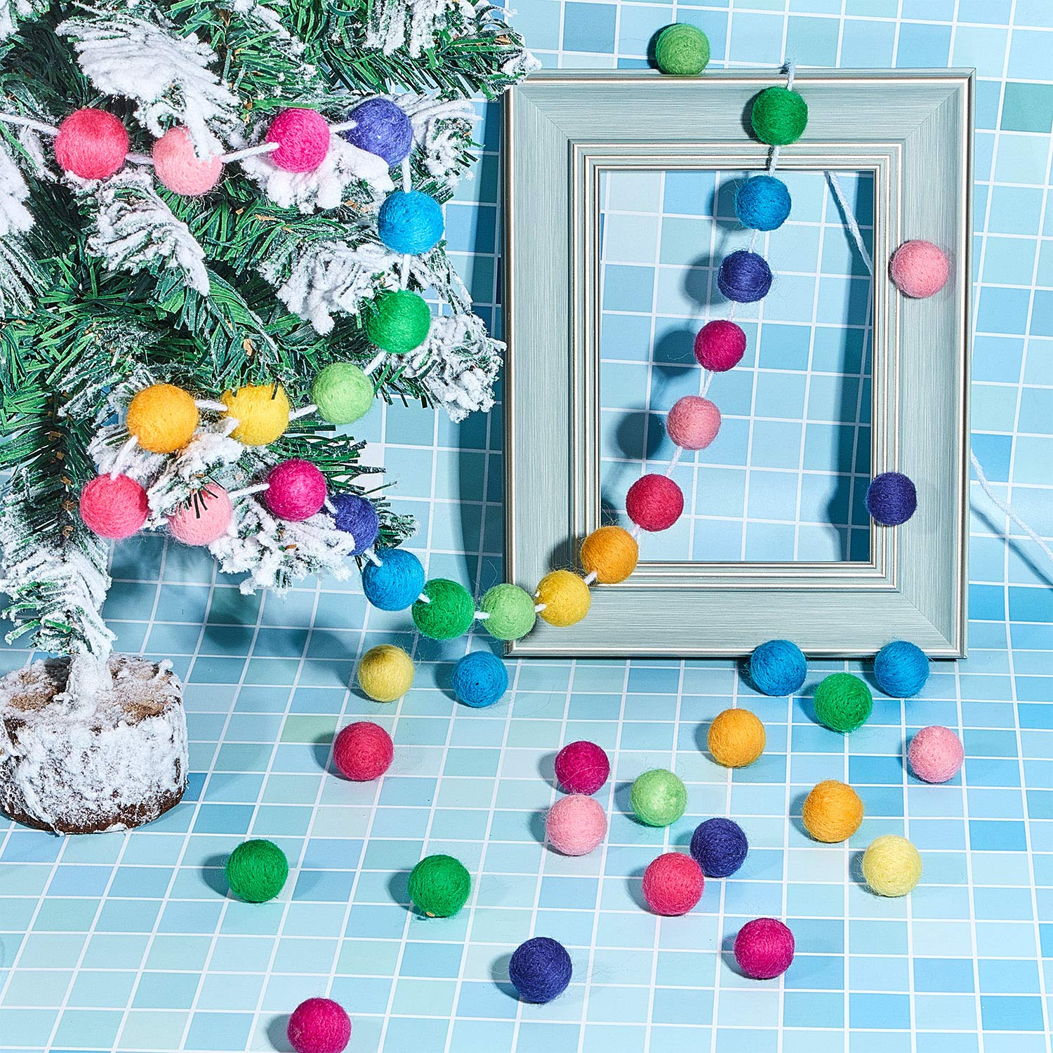 Boao 3 Pieces Wool Felt Ball Garland Colorful Pom Pom Garland Handmade 6.5 Feet Long 24 Balls Felt Ball Garlands For Wall Christ