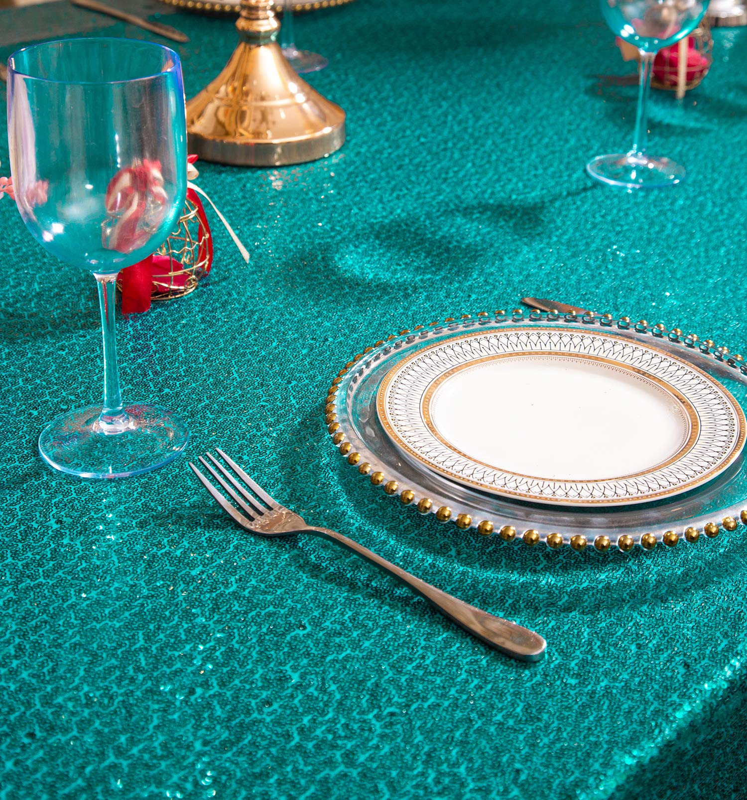Partydelight 48''X72'' Rectangle Teal Sequin Tablecloth For Wedding, Party, Christmas Decorations