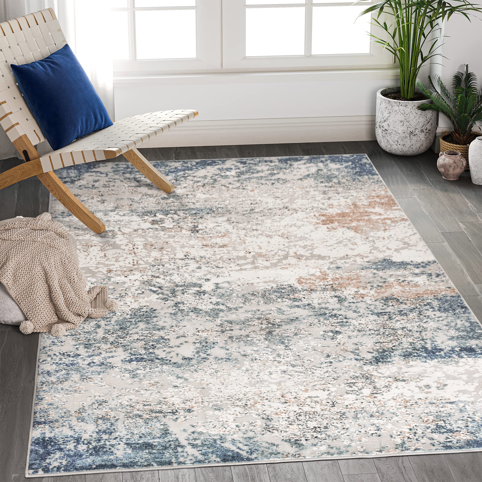 Art&Tuft Washable Rug, Anti-Slip Backing Abstract Area Rug 5x7, Stain Resistant Rugs for Living Room, Foldable Machine Washable 