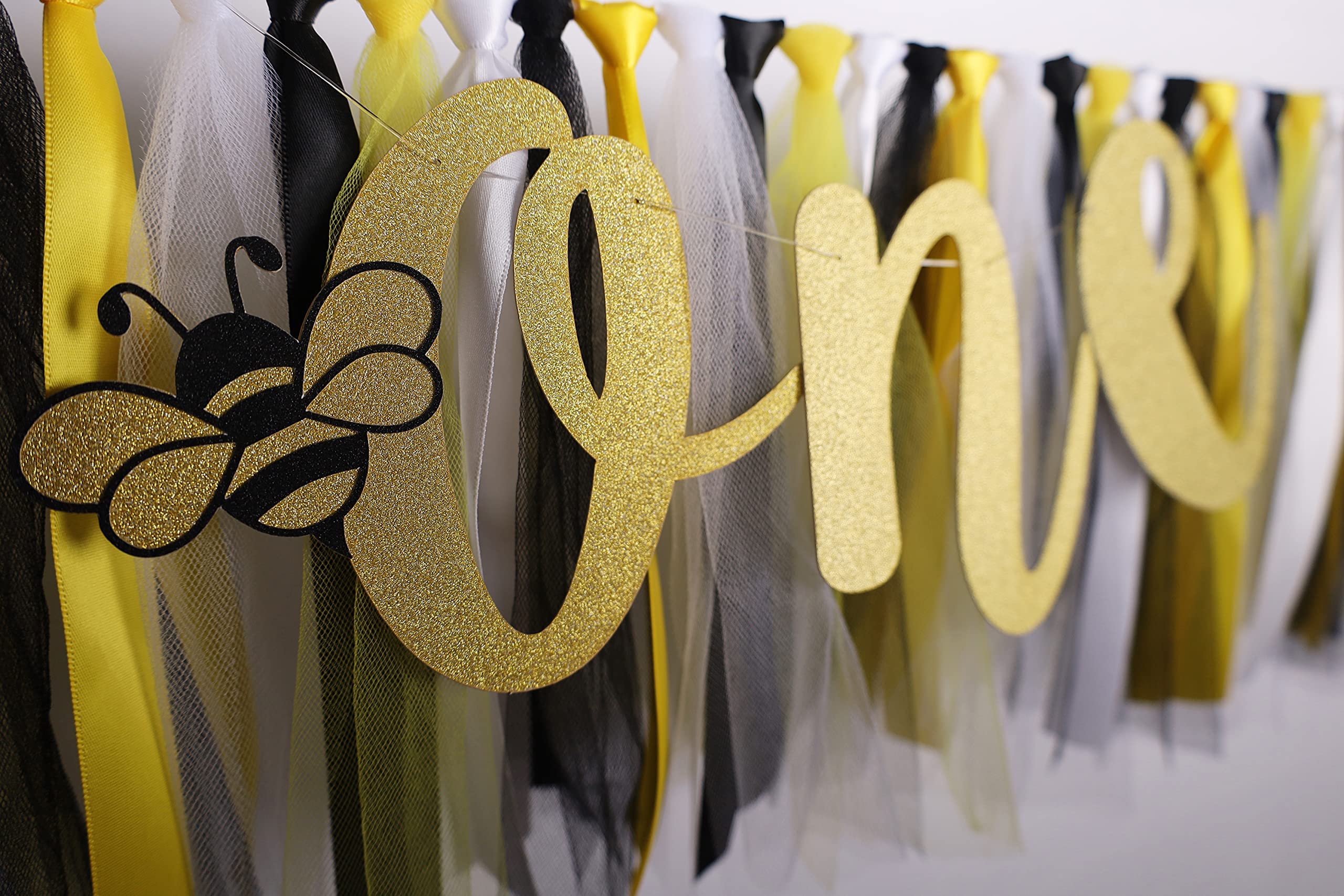 Miaul Honeybee Highchair Banner Decoration For Baby - First 1St Birthday Banner Photo Props, Yellow White Black, High Chair Garl