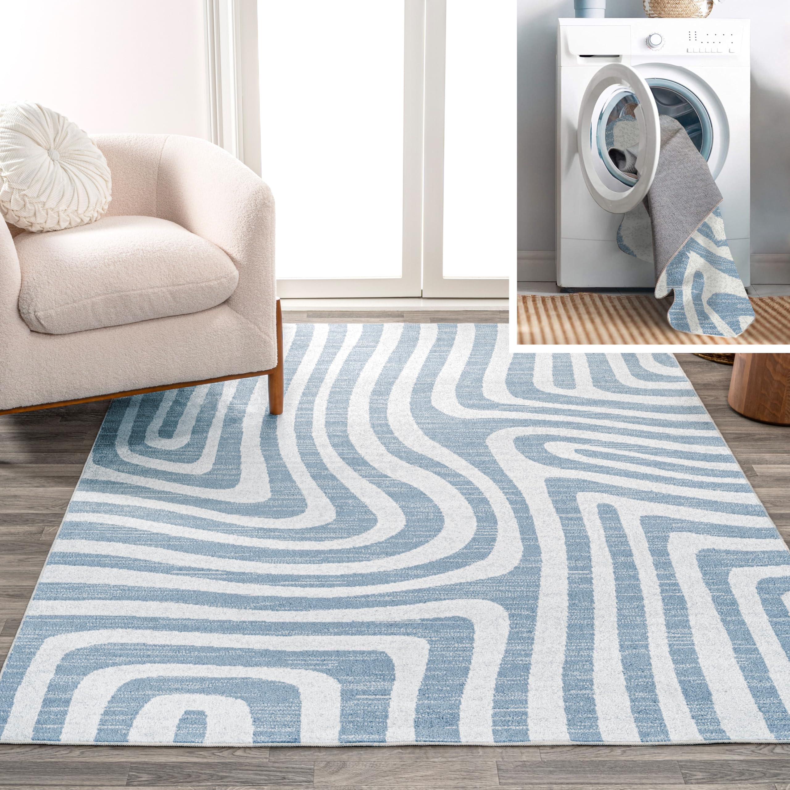 JONATHAN Y WSH309A-8 Maze Abstract Two-Tone Low-Pile Machine-Washable Area Rug, Contemporary, Modern, Geometric for Bedroom, Kit