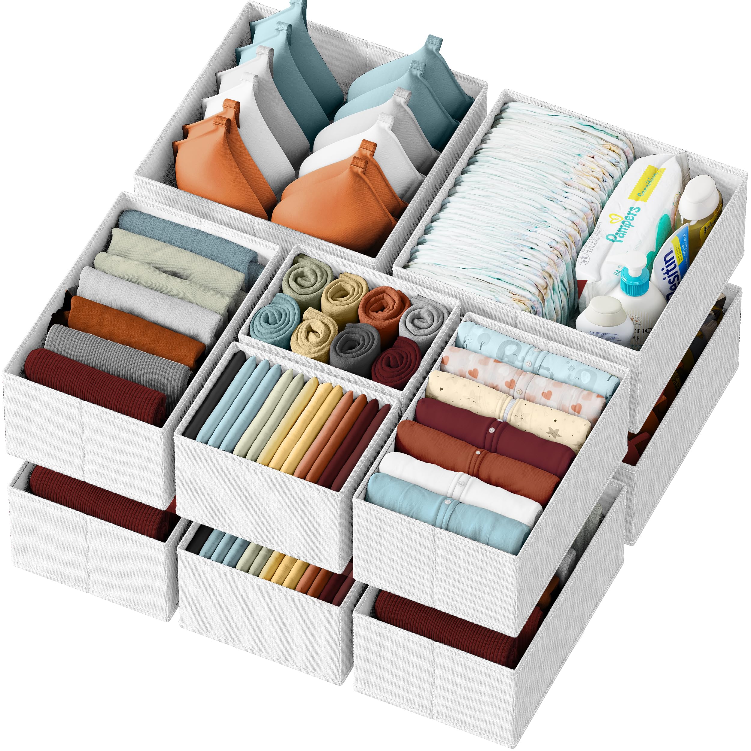 Dresser Drawer Organizer Bins For Clothes Set of 12 - Perfect for Baby Clothes and Nursery Organization, Clothing or General Clo