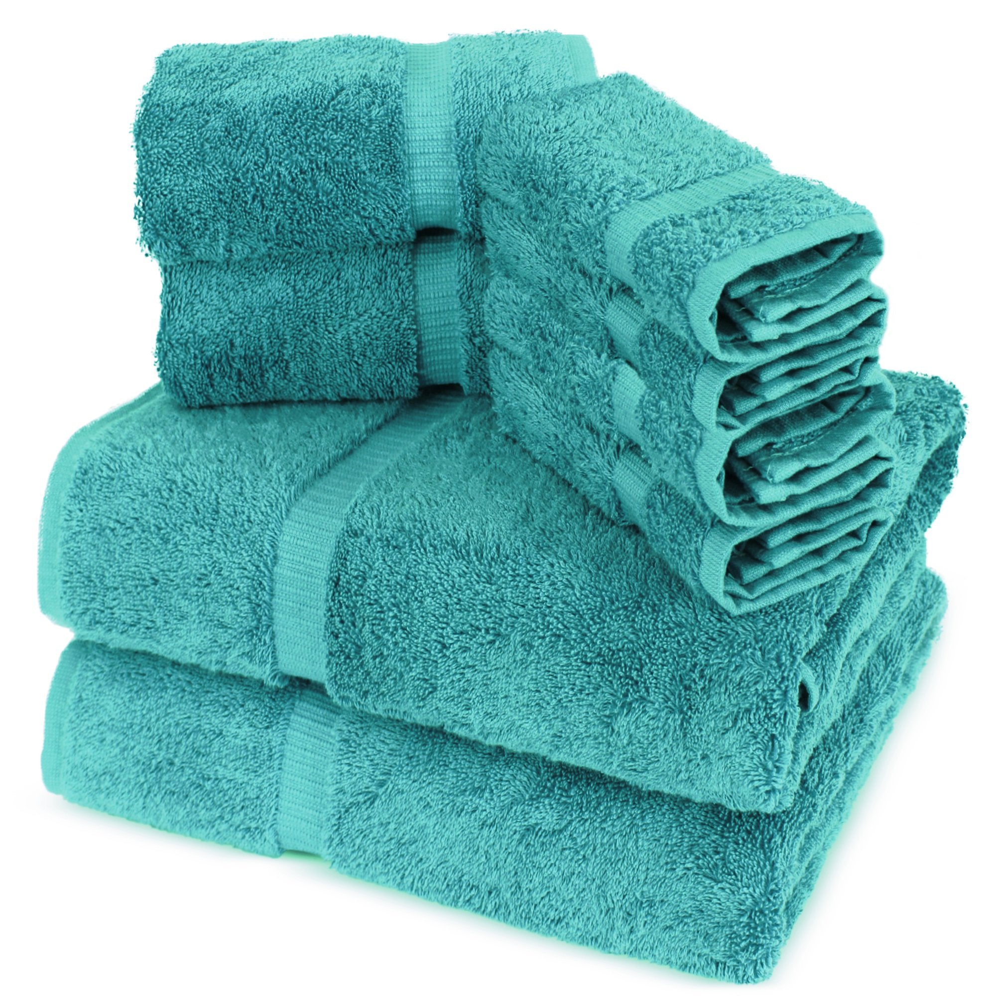 Towel Bazaar Premium Turkish Cotton Super Soft And Absorbent Towels (8-Piece Towel Set, Aqua Blue)