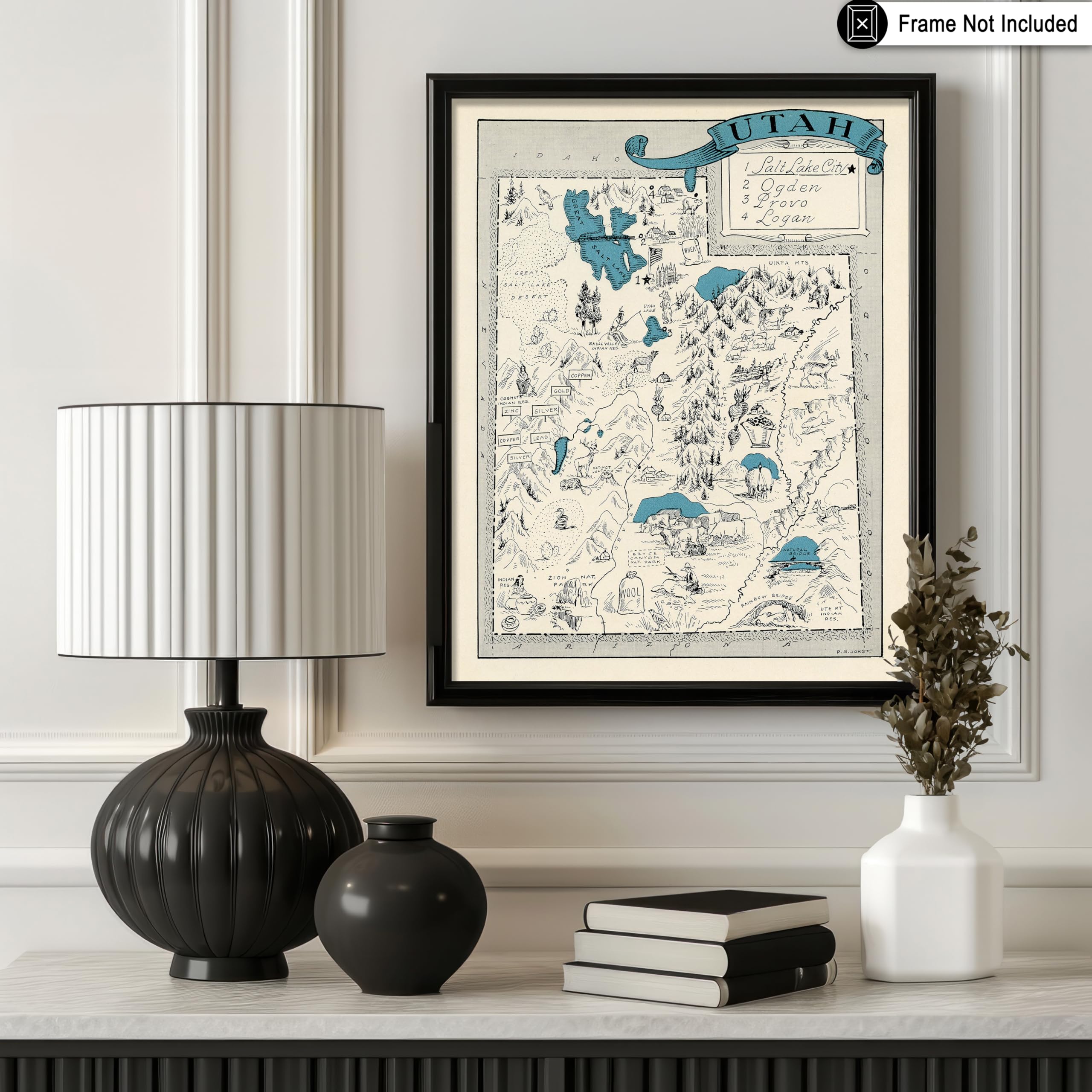 Poster Master Vintage Map Poster - Retro Utah Map Print - Utah State Map Art - Gift For Teacher, Student, Travel Lover - Wall De
