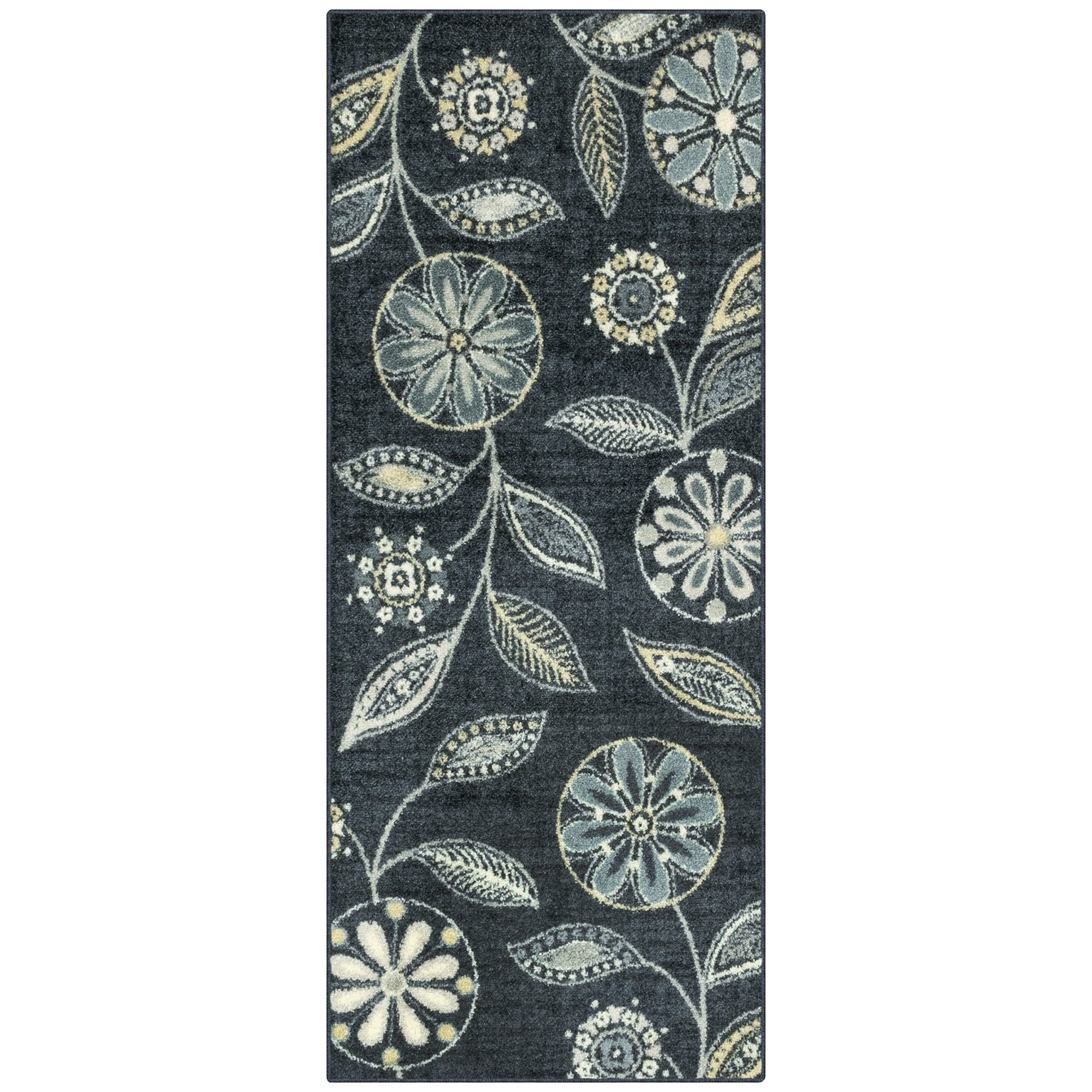 Maples Rugs Reggie Floral Runner Rug Non Skid Washable Hallway Entry Carpet [Made in USA], Persian Blue, 26 x 6