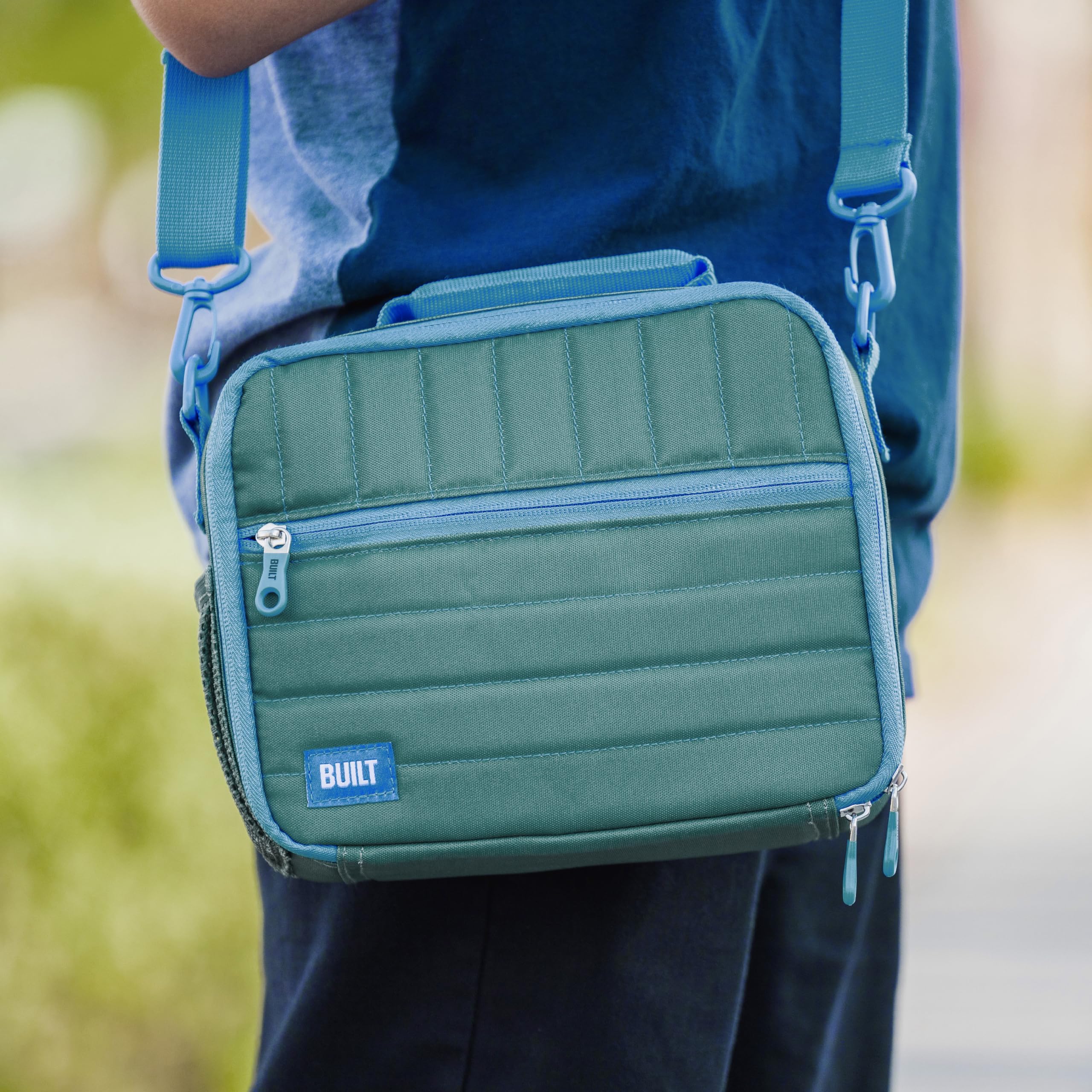 Built Puffer Water-Resistant Polyester Lunch Box, Lightweight Insulated And Reusable With Detachable Adjustable Strap, Forest Gr