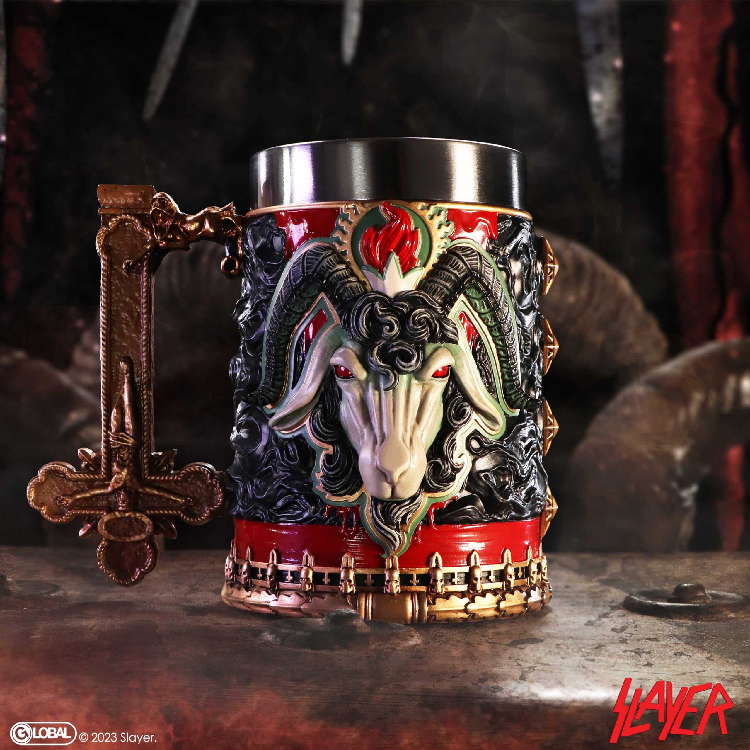 Nemesis Now Slayer Reign In Blood Tankard, Resin, Black/Red, Officially Licensed Slayer Band Merch, Removable Stainless Steel In